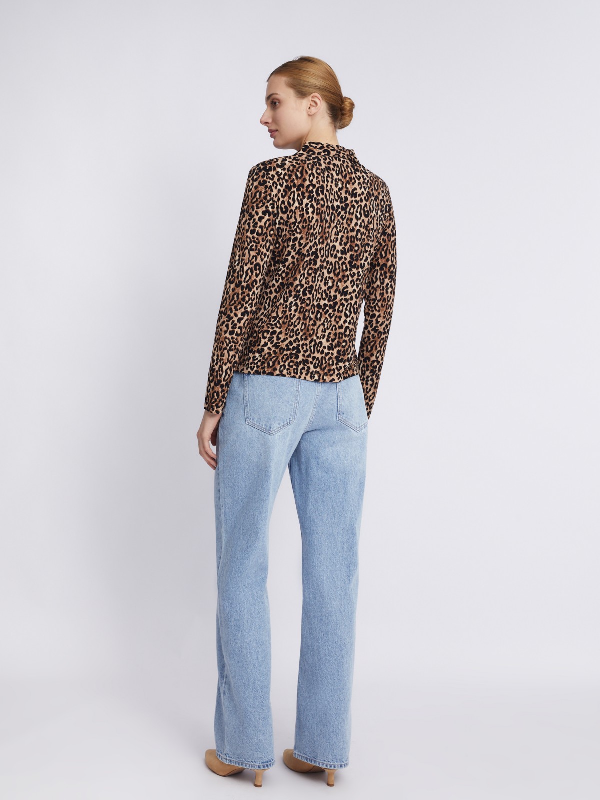 Трикотажная блузка с длинным рукавом и леопардовым принтом zolla 023311152513, цвет бежевый, размер S - фото 6