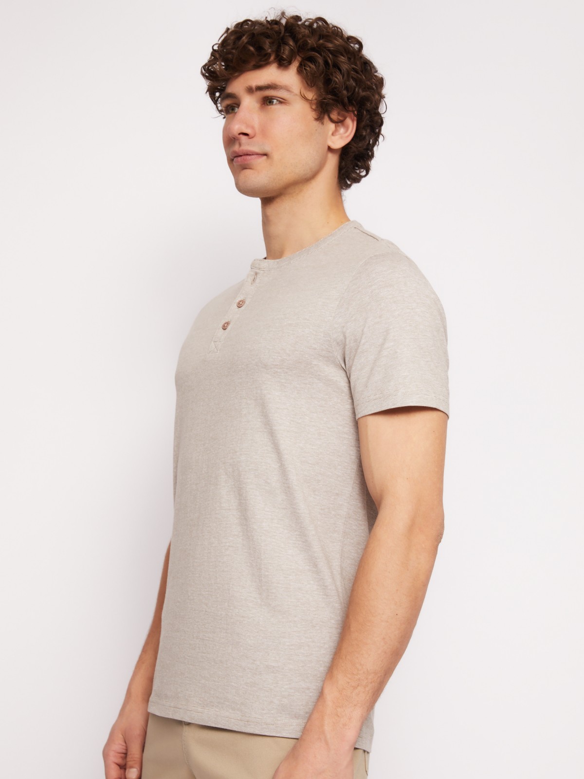 Футболка хенли в полоску с коротким рукавом