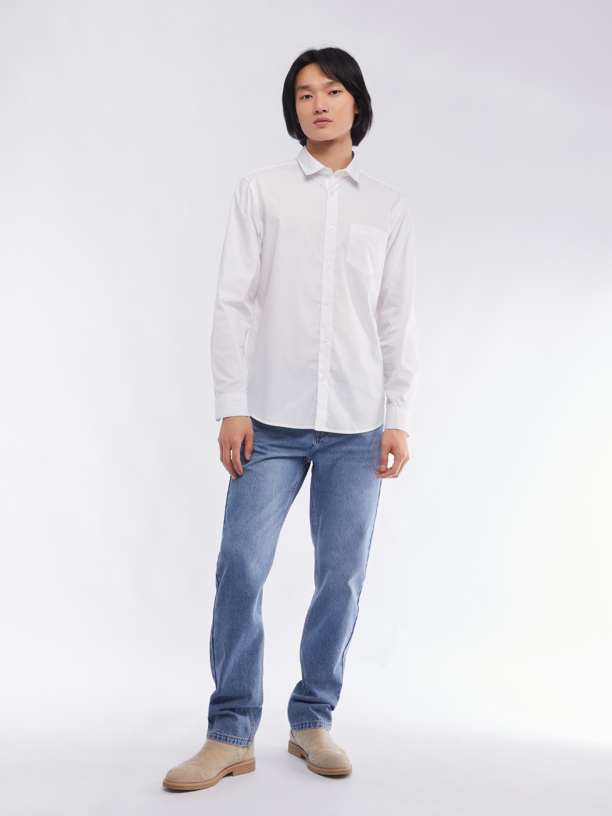 Офисная рубашка прямого силуэта с карманом zolla 014112162112, цвет белый, размер M - фото 2