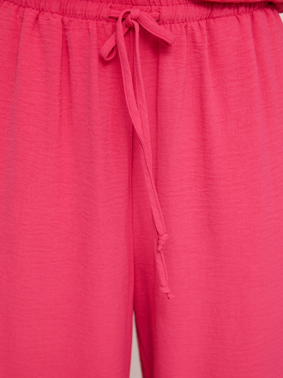Прямые брюки на резинке с кулиской zolla 024247362013, цвет фуксия, размер XS - фото 4