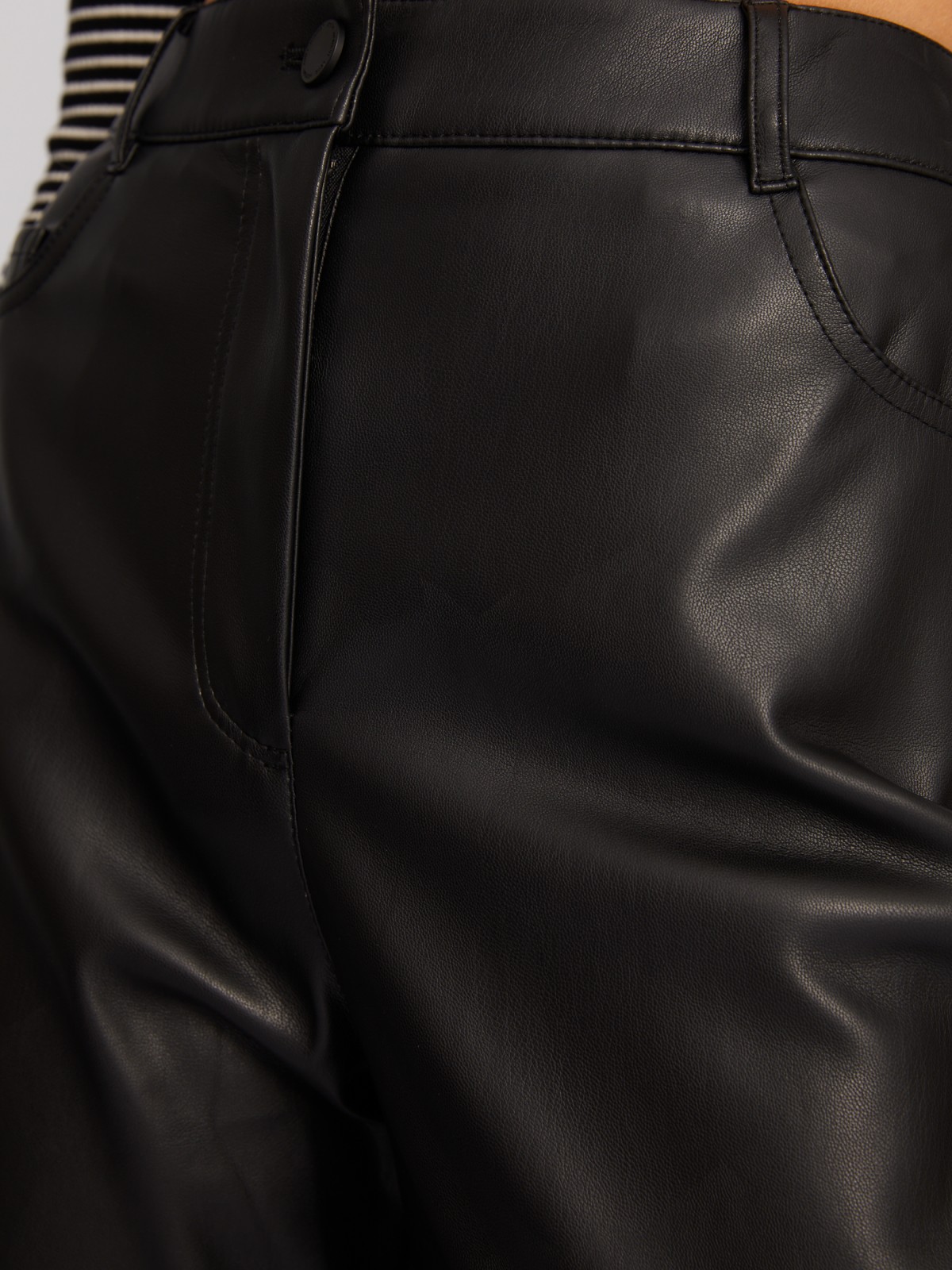 Брюки Slim из экокожи с высокой талией и фактурными строчками zolla 223347353023, цвет черный, размер XS - фото 3