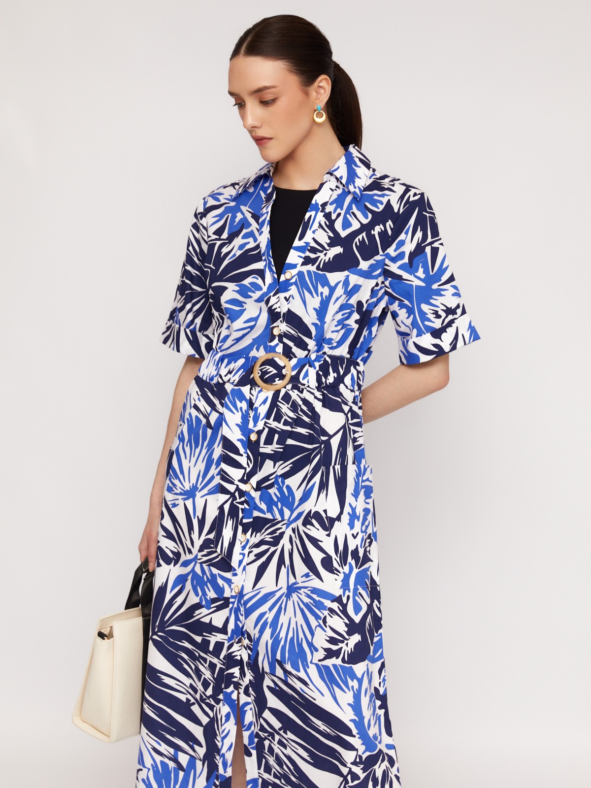 Платье-рубашка из хлопка с коротким рукавом