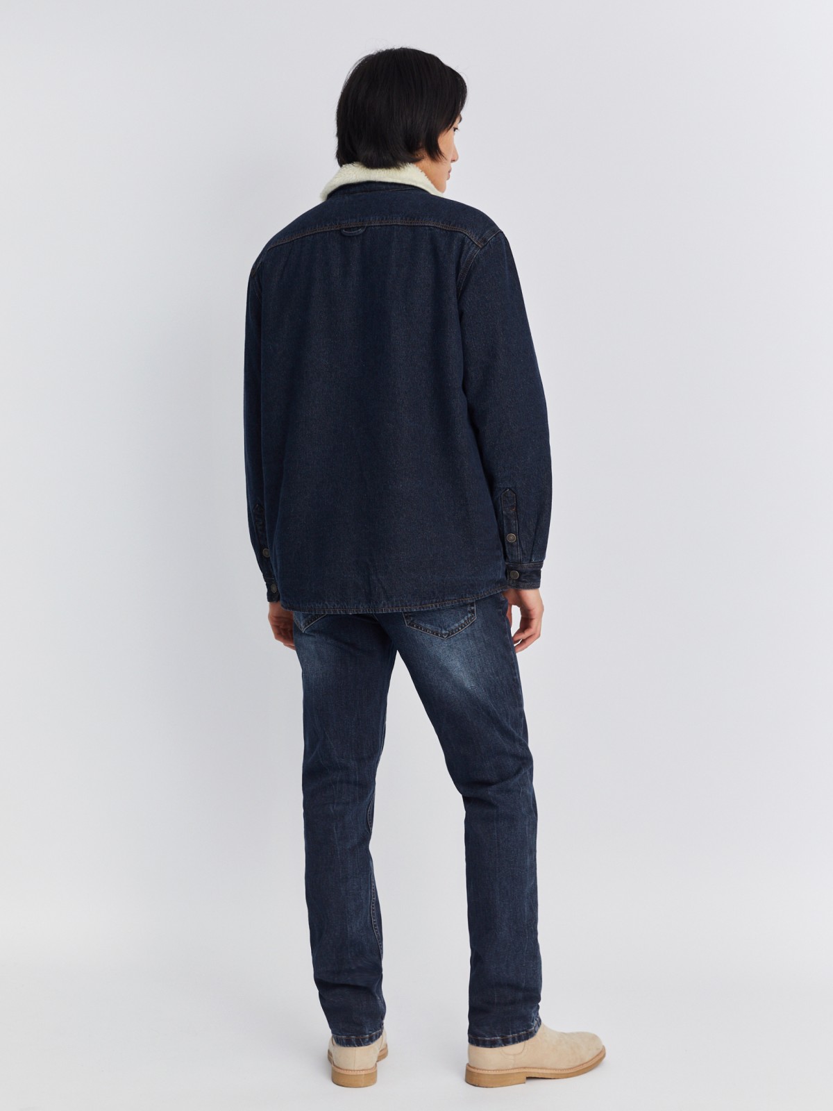 Утеплённая джинсовая куртка-рубашка с искусственным мехом zolla 212335W4S044, цвет голубой, размер S - фото 6