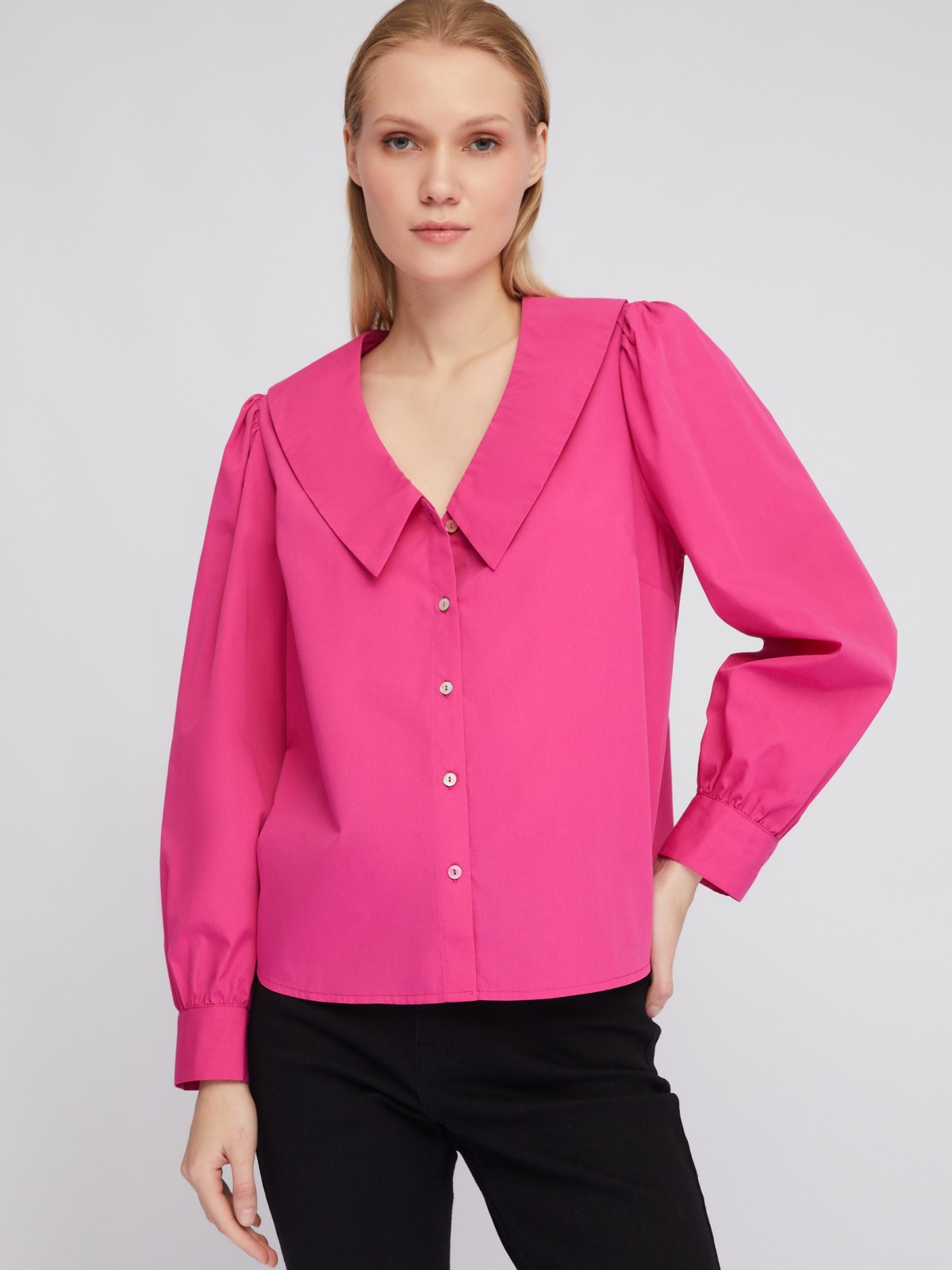 Блузка-рубашка с акцентным воротником и объёмными рукавами zolla 02411117Y593, цвет фуксия, размер XS - фото 1