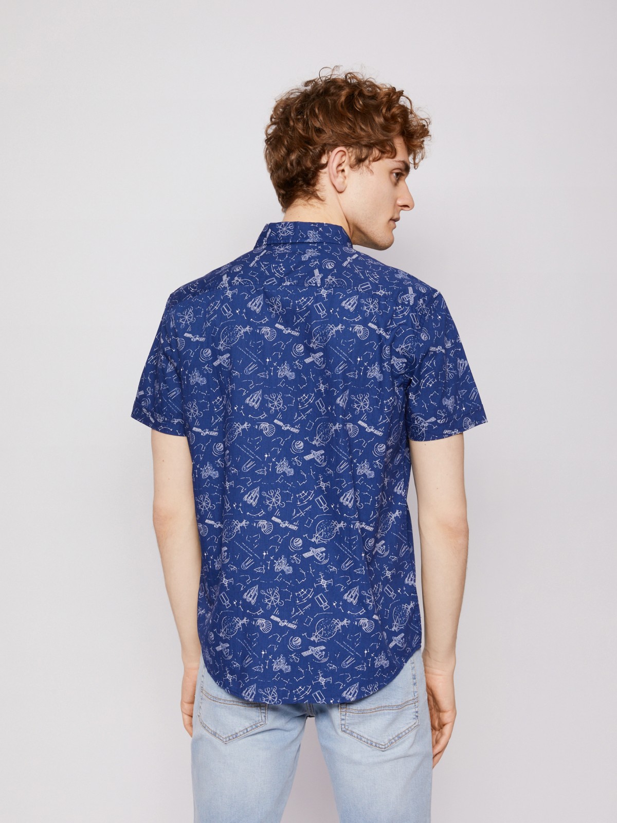 Хлопковая рубашка с короткими рукавами zolla 211232259031, цвет темно-синий, размер M - фото 3