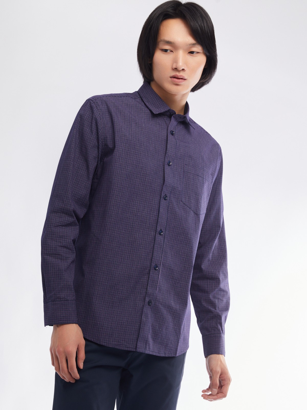 Офисная рубашка прямого силуэта с узором в клетку zolla 01411217Y022, цвет фиолетовый, размер M - фото 4