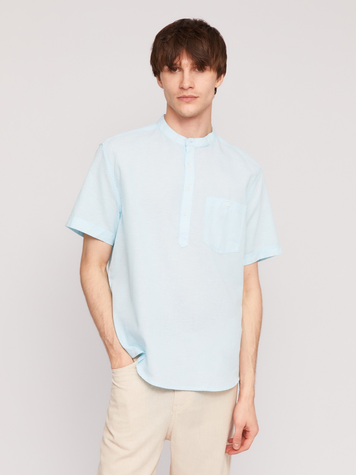 Льняная рубашка с коротким рукавом