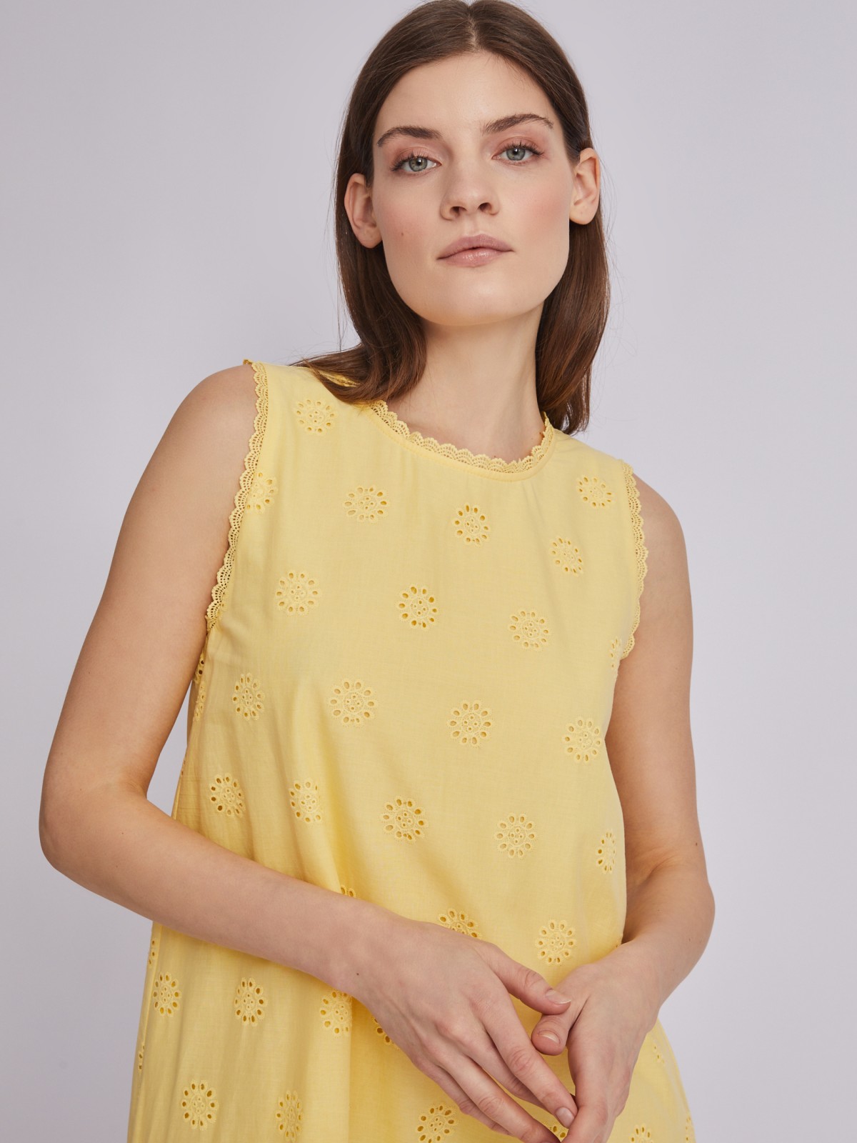 Платье длины мини с вышитым узором без рукавов zolla 023248259333, цвет желтый, размер XS - фото 5
