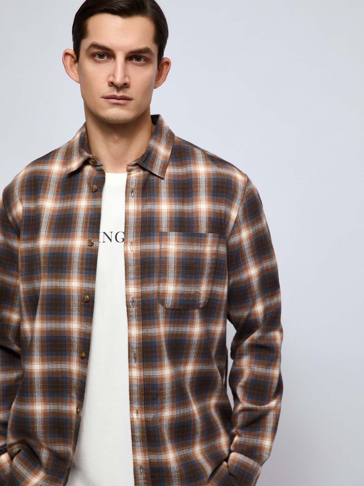 Рубашка из хлопка с длинным рукавом и узором в клетку