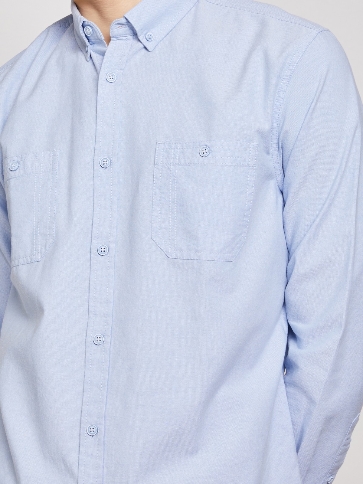 Хлопковая рубашка полуприлегающего силуэта zolla 011312191023, цвет светло-голубой, размер S - фото 3