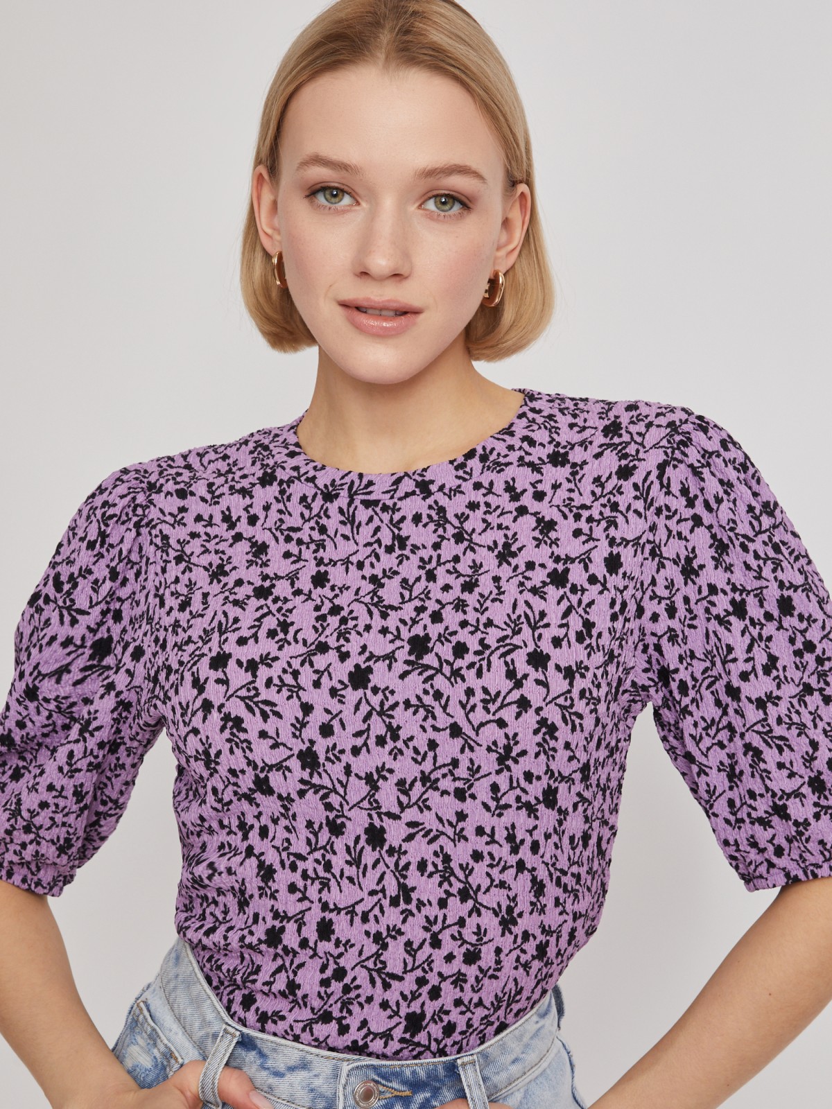 Топ-блузка с коротким рукавом zolla 02321122L041, цвет лиловый, размер XS - фото 5