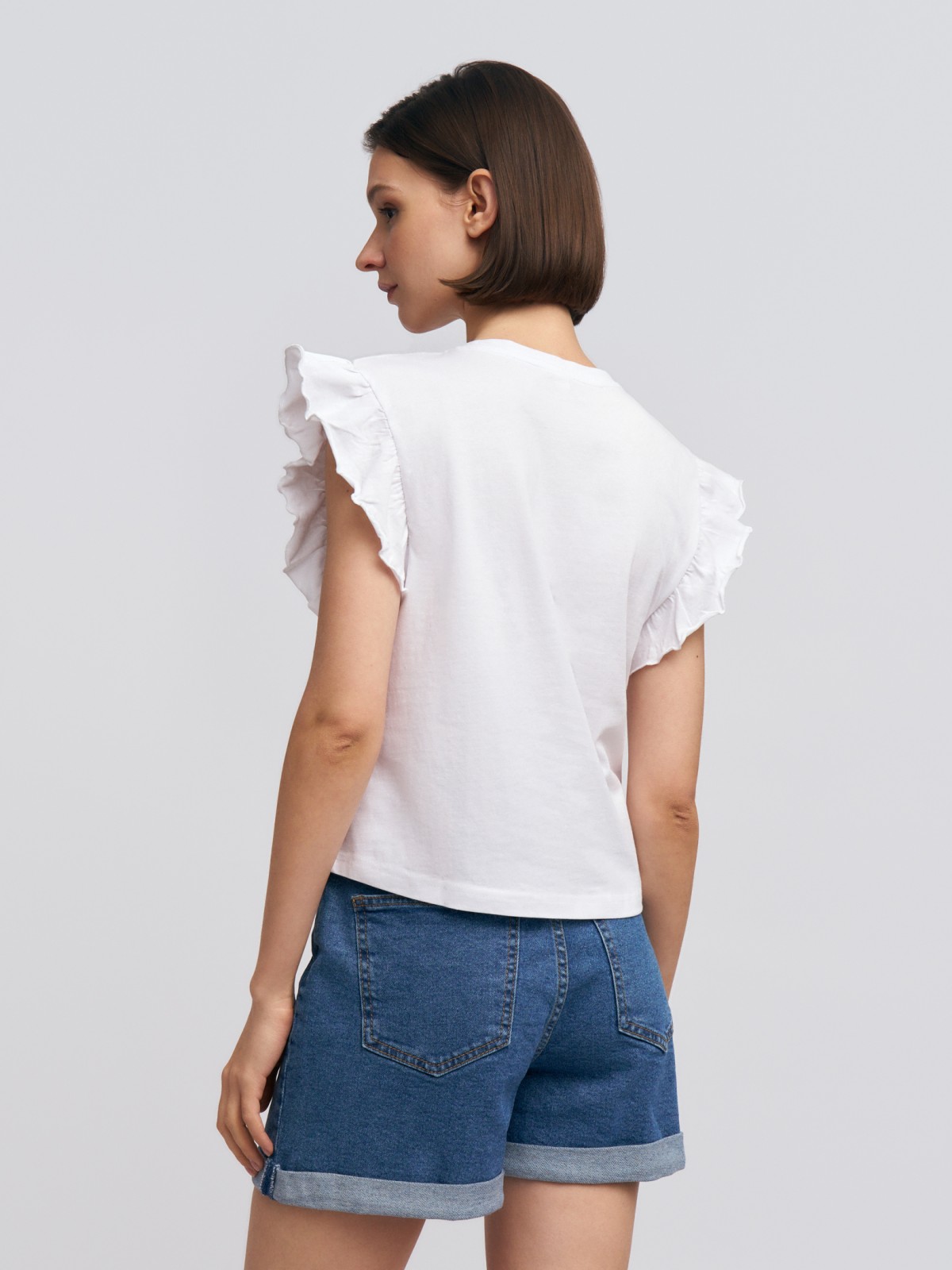 Топ из хлопка с рукавами-воланами