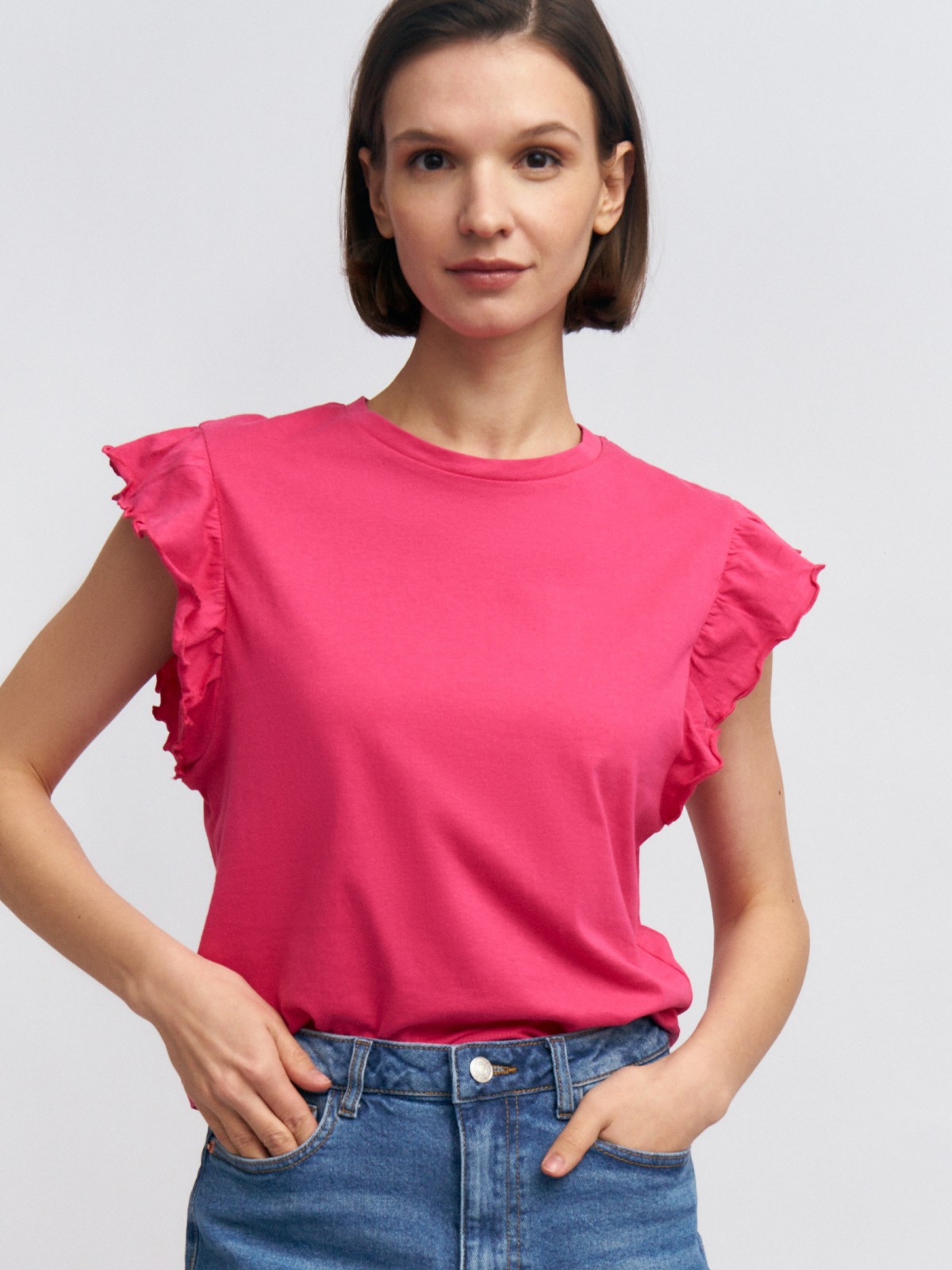 Топ из хлопка с рукавами-воланами