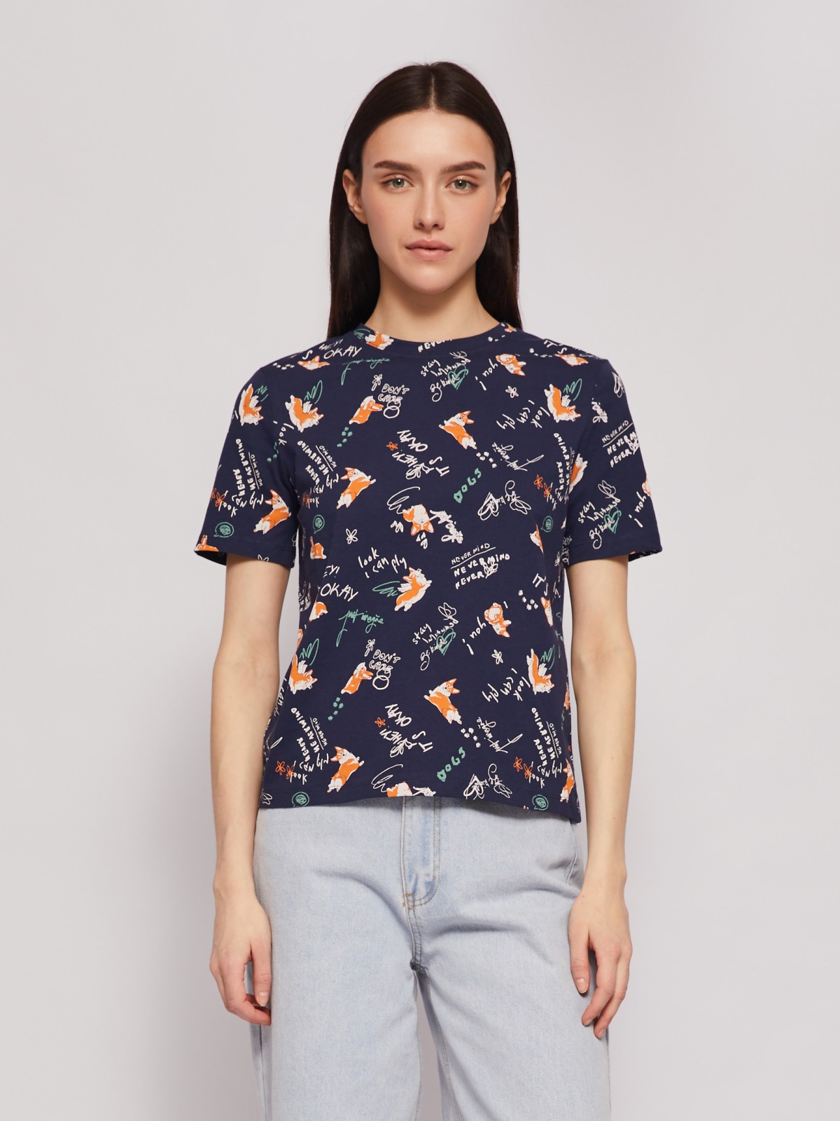 Трикотажная принтованная футболка из хлопка