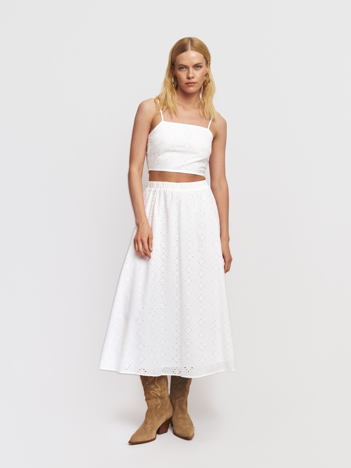 Юбка из хлопка на резинке с вышивкой ришелье