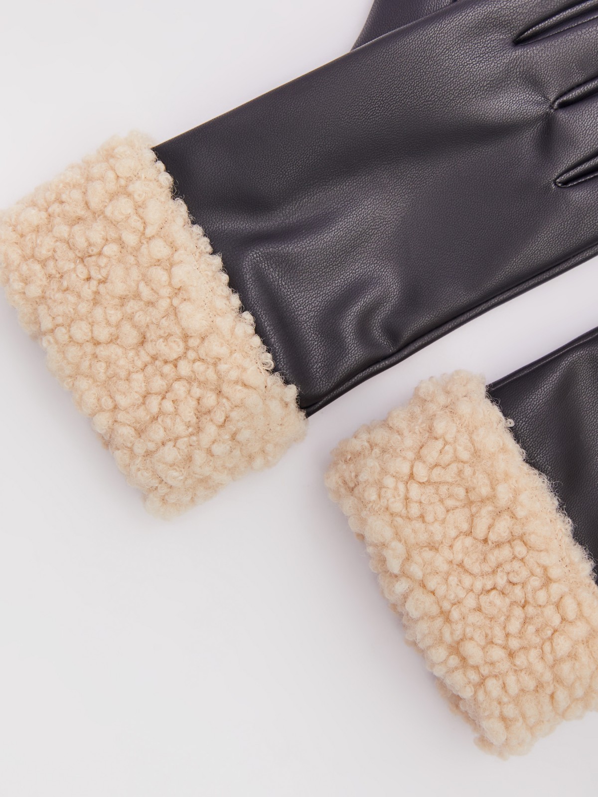 Тёплые перчатки из экокожи с флисом внури zolla 223429659055, цвет черный, размер S - фото 2