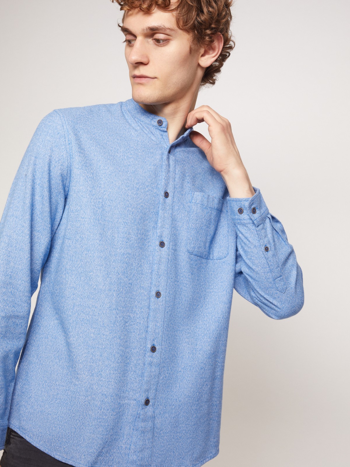 Фланелевая рубашка с воротником-стойкой zolla 211342191021, цвет голубой, размер S - фото 4
