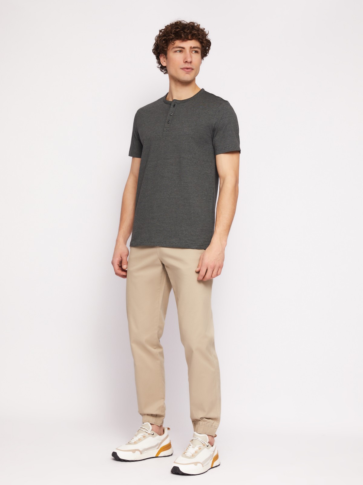 Футболка хенли в полоску с коротким рукавом