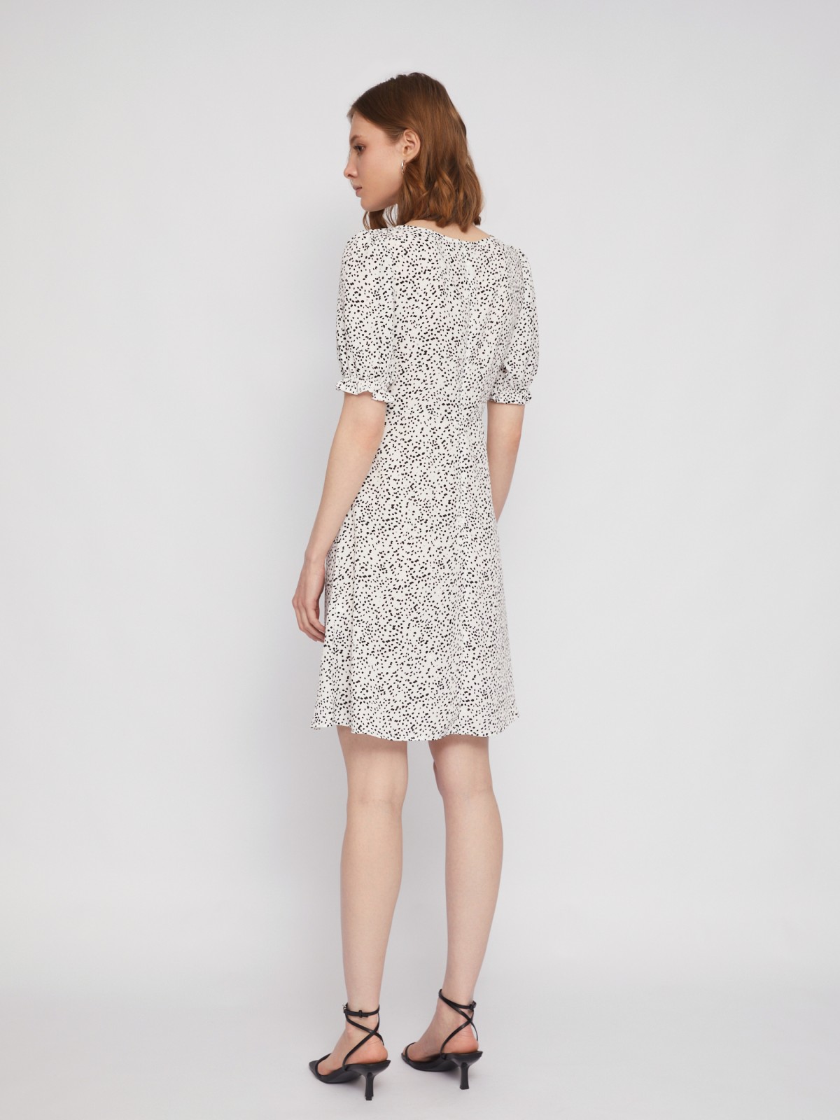 Платье мини с вырезом и коротким рукавом фонарик zolla N24218259083, цвет белый, размер L - фото 6