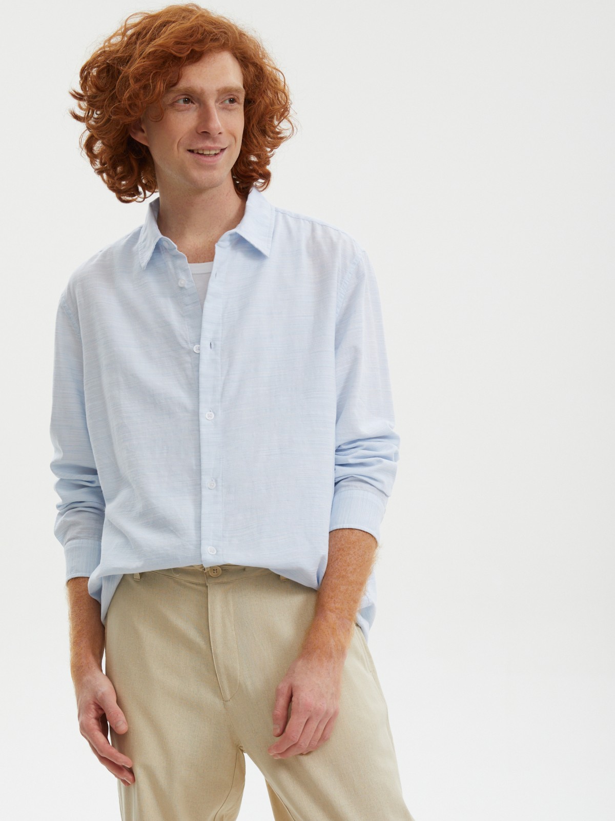 Офисная рубашка из хлопка с длинным рукавом