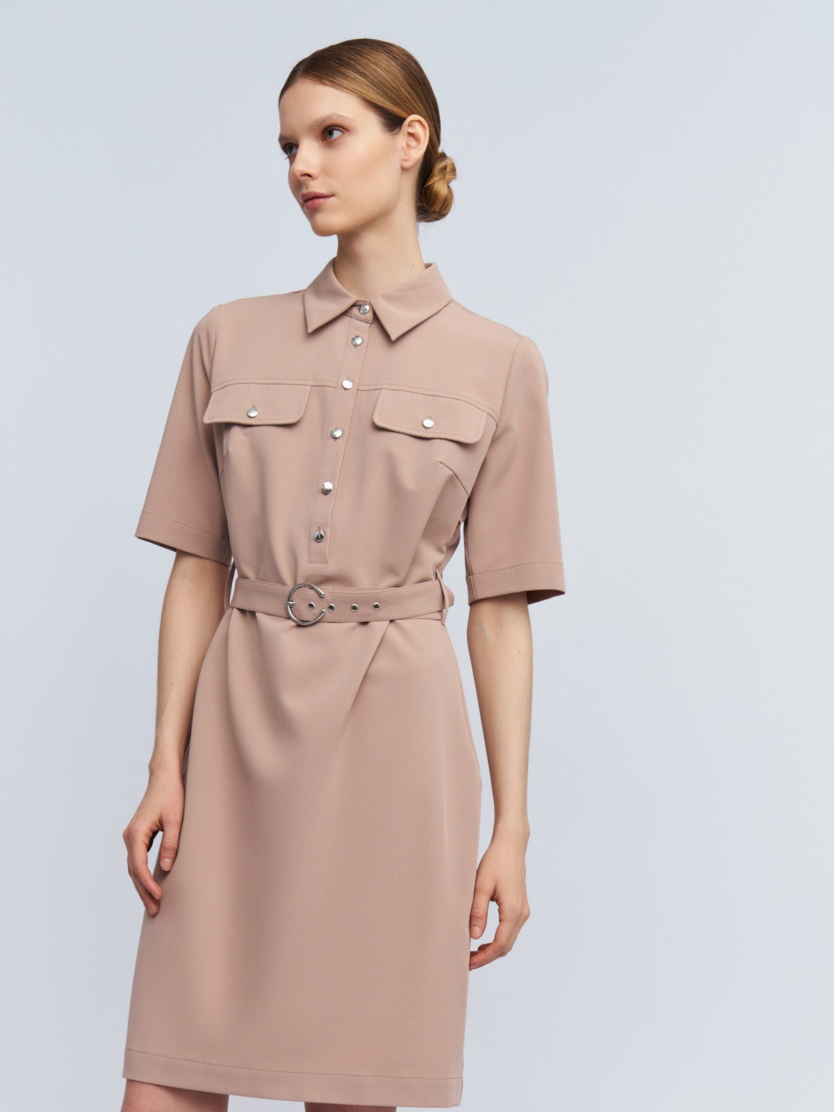 Платье-рубашка с коротким рукавом и ремнём