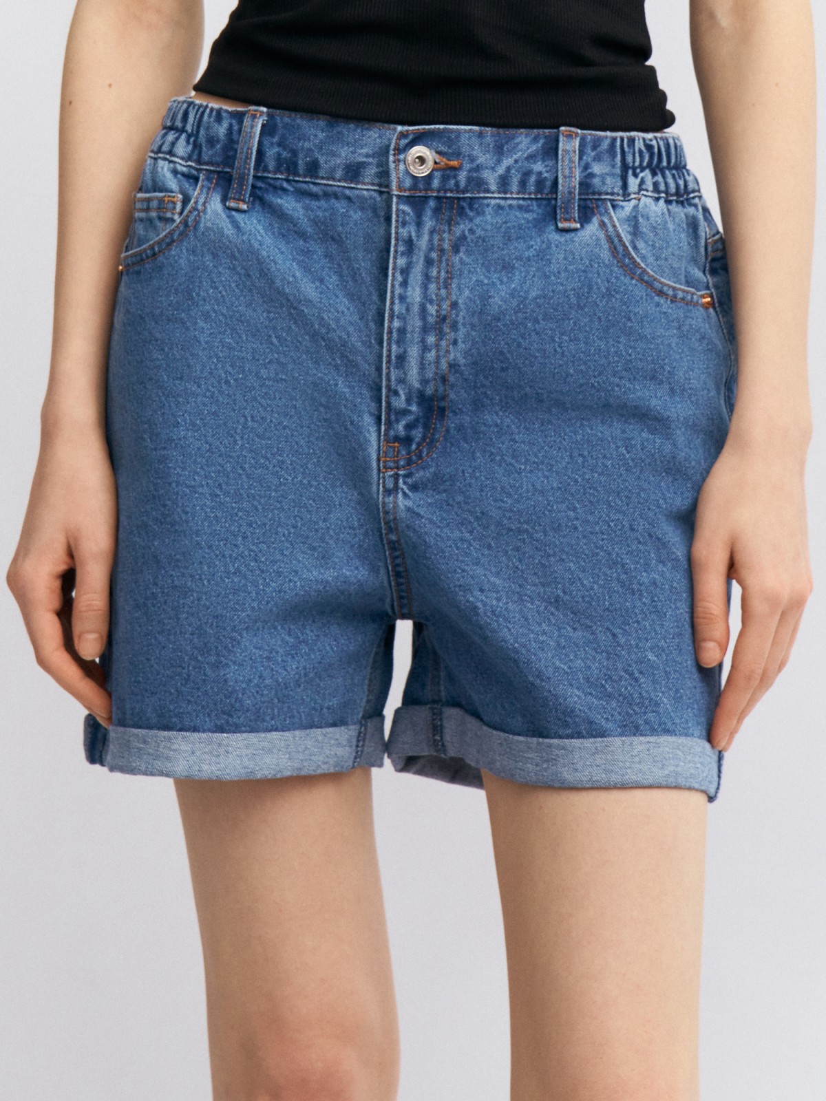 Джинсовые мини шорты из хлопка на резинке