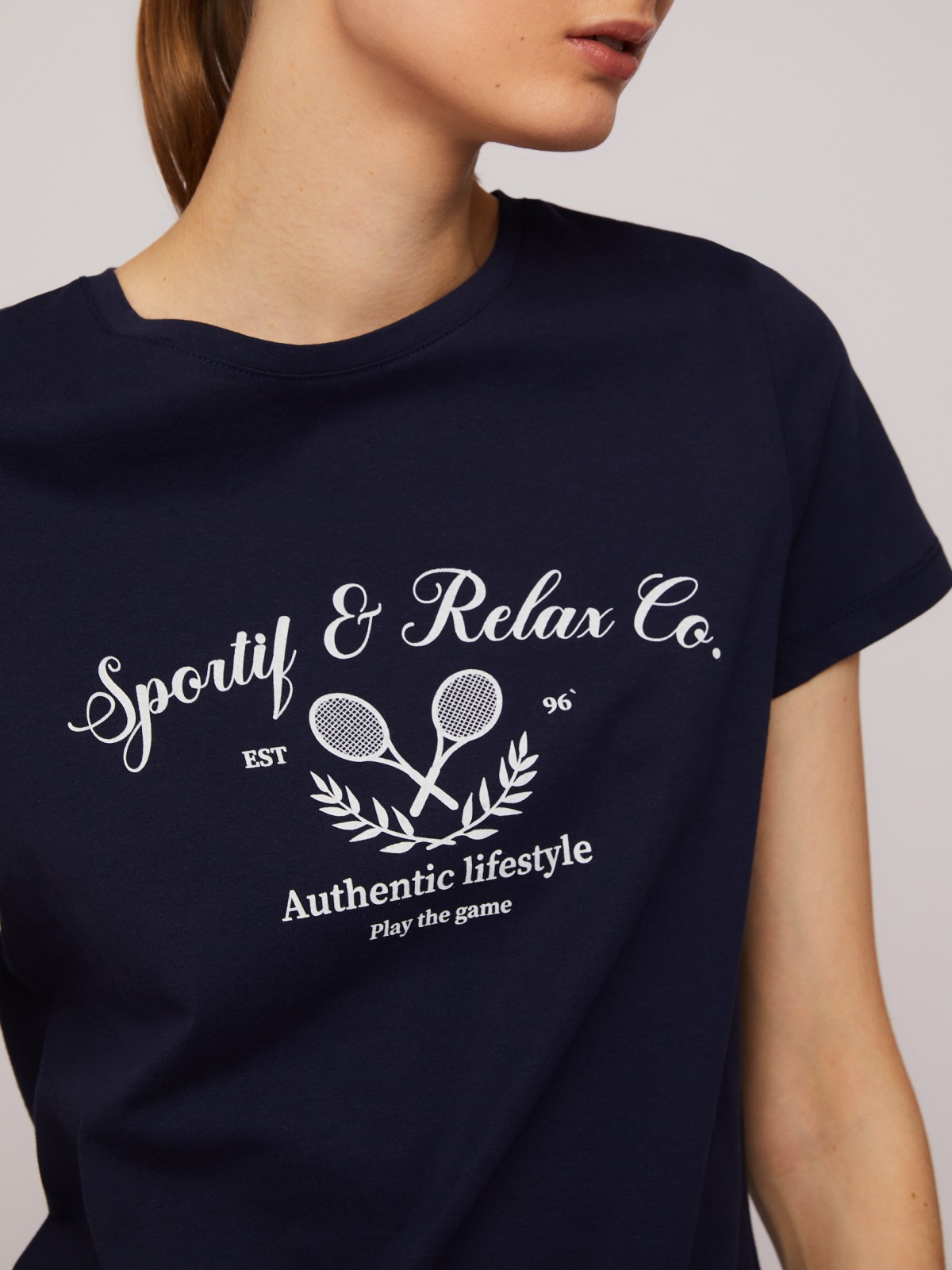 Футболка из хлопка с коротким рукавом и принтом