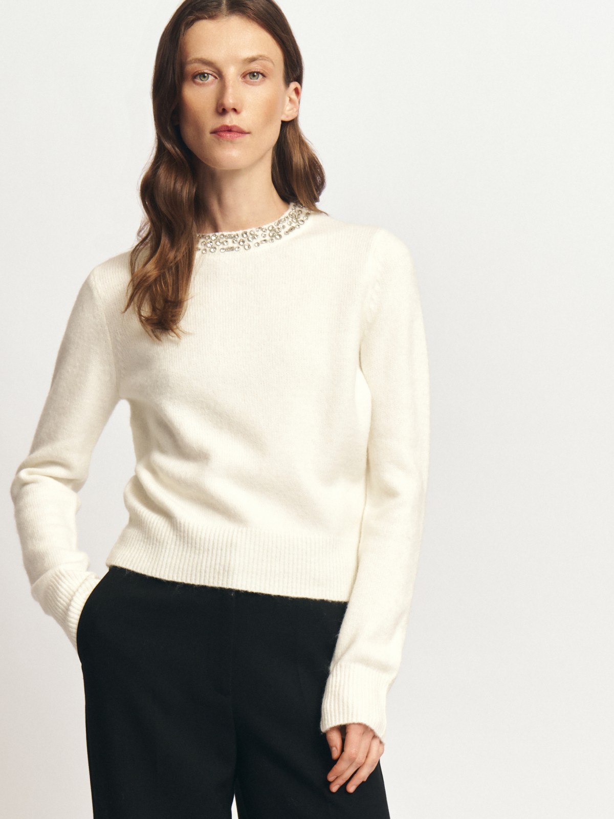 Вязаный джемпер с шерстью и стразами