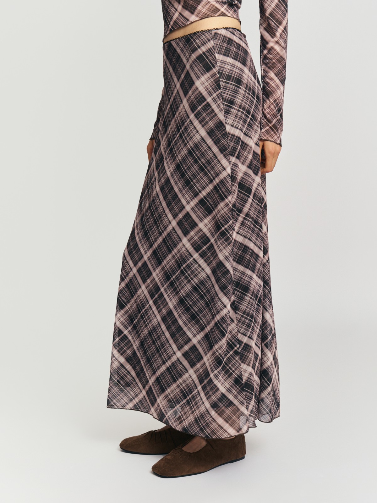 Юбка макси в клетку на резинке