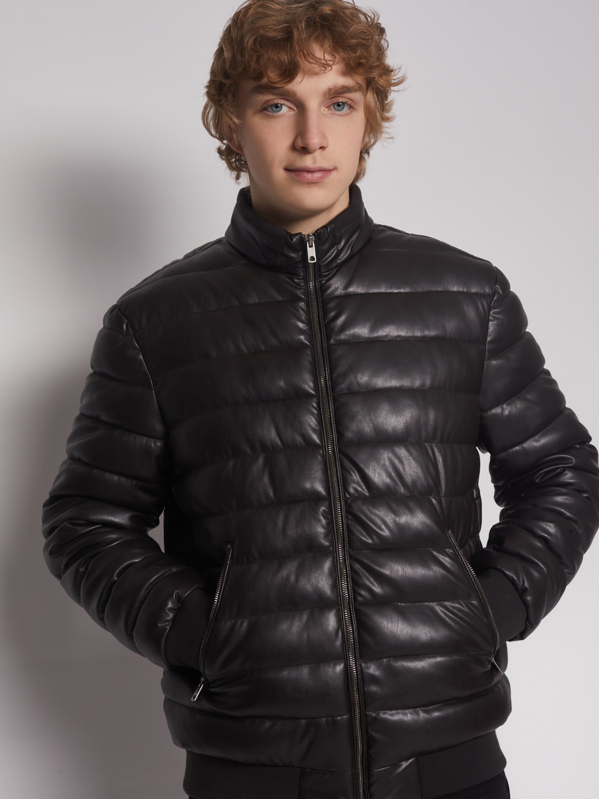 Утеплённая куртка-бомбер из экокожи zolla 013125150064, цвет коричневый, размер M