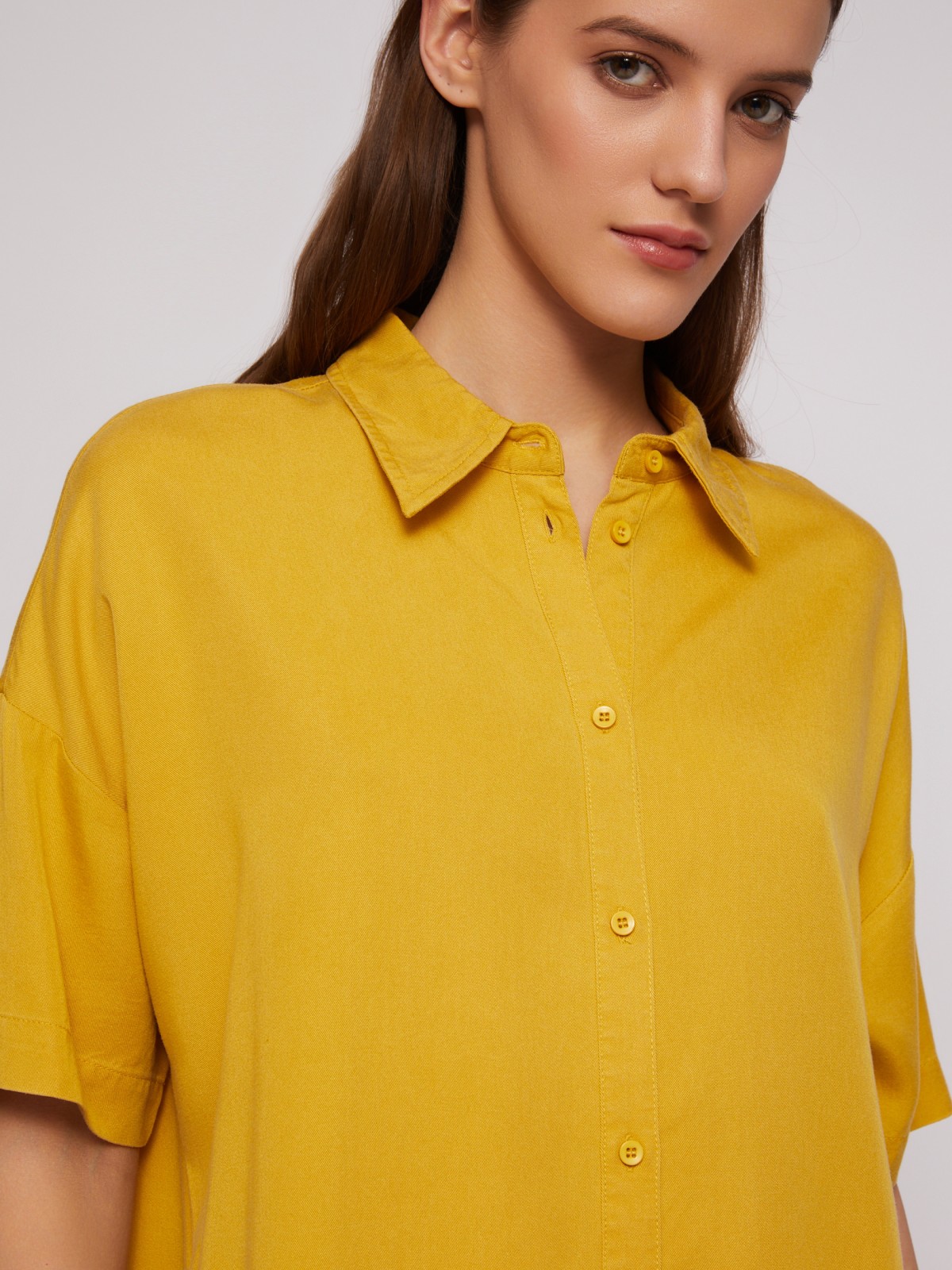 Платье-рубашка мини из лиоцелла на пуговицах zolla 02421827Y053, цвет горчичный, размер S - фото 3