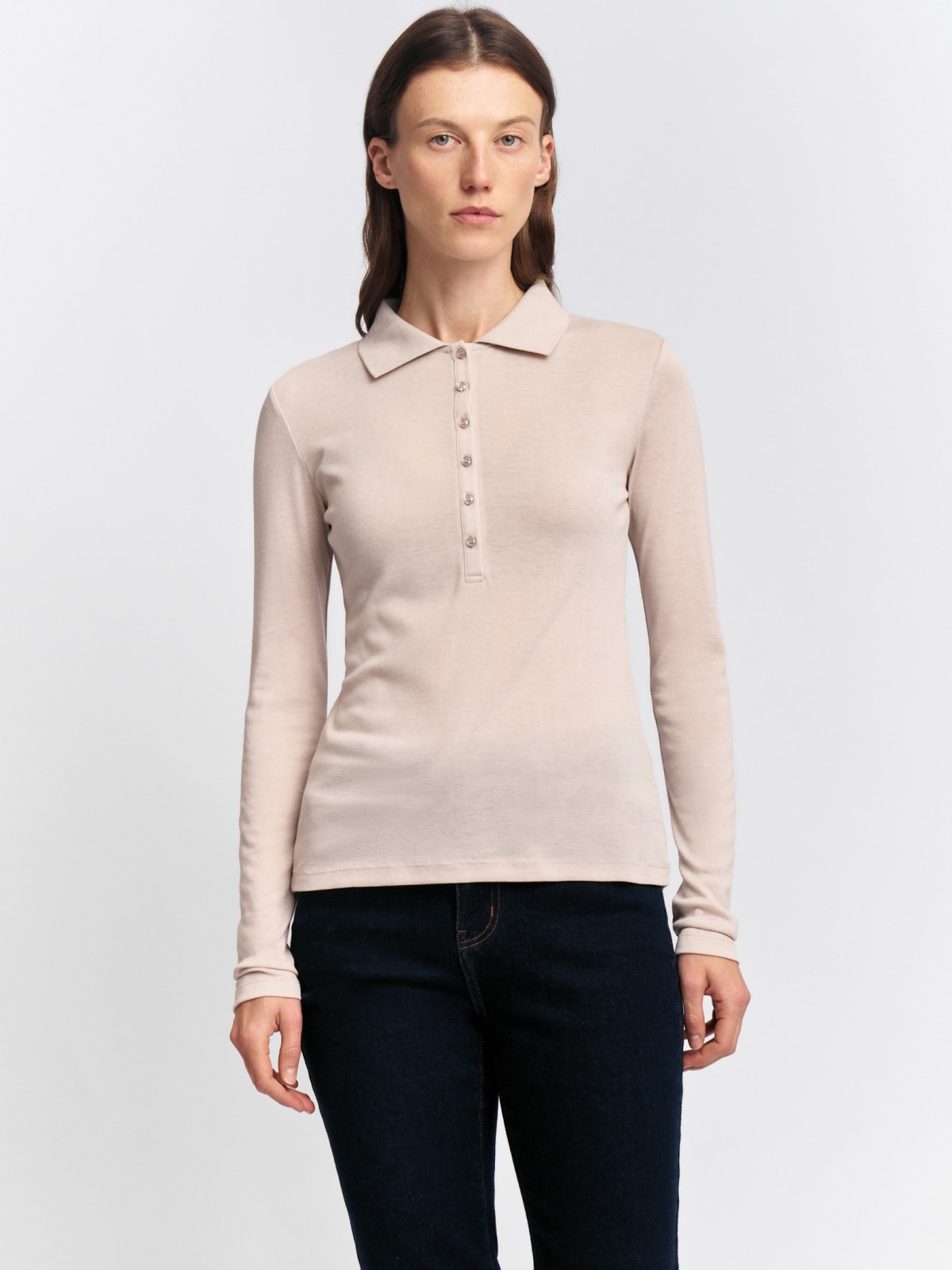 Трикотажный лонгслив поло на пуговицах