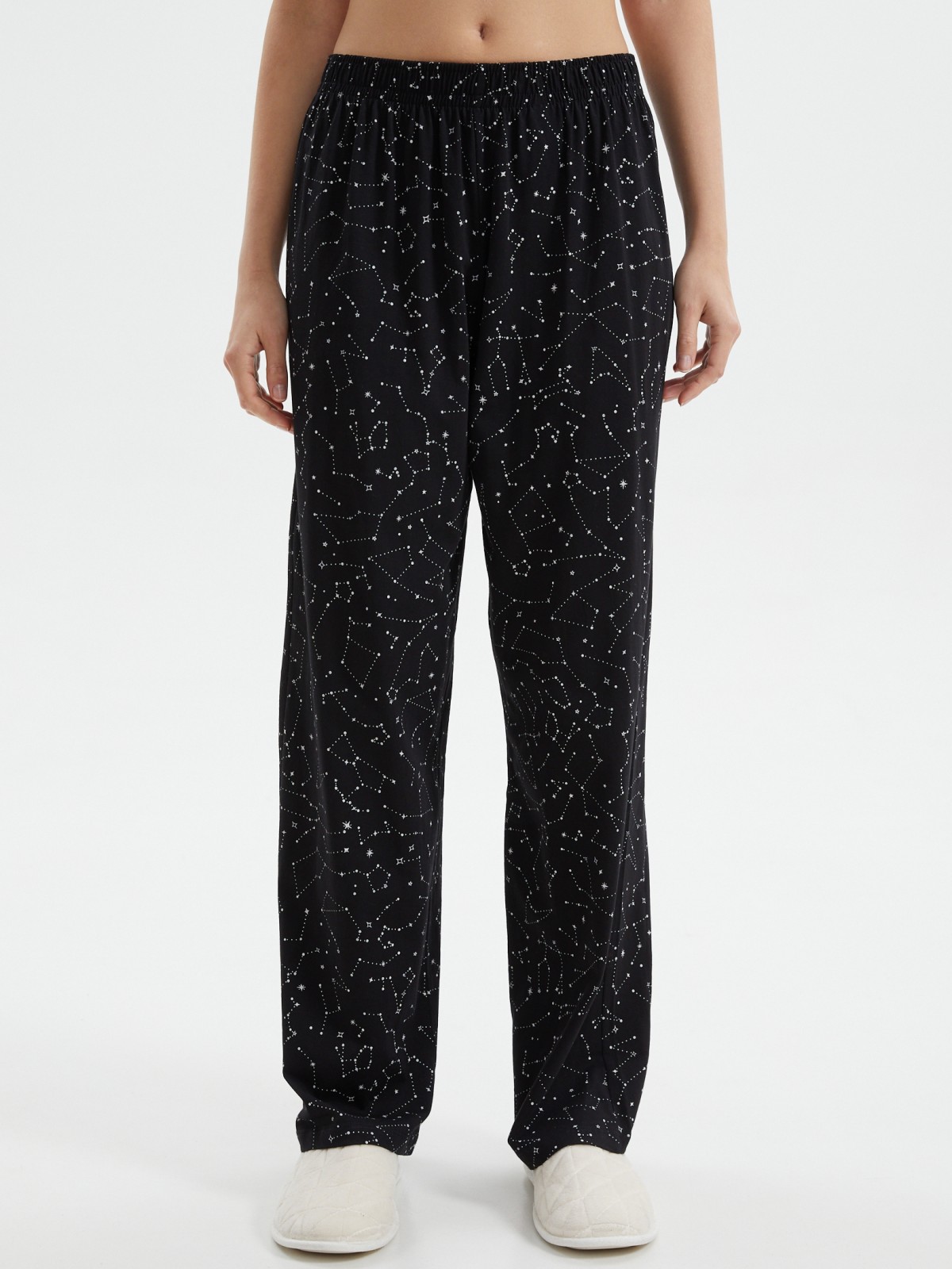 Прямые брюки на резинке из хлопка с принтом