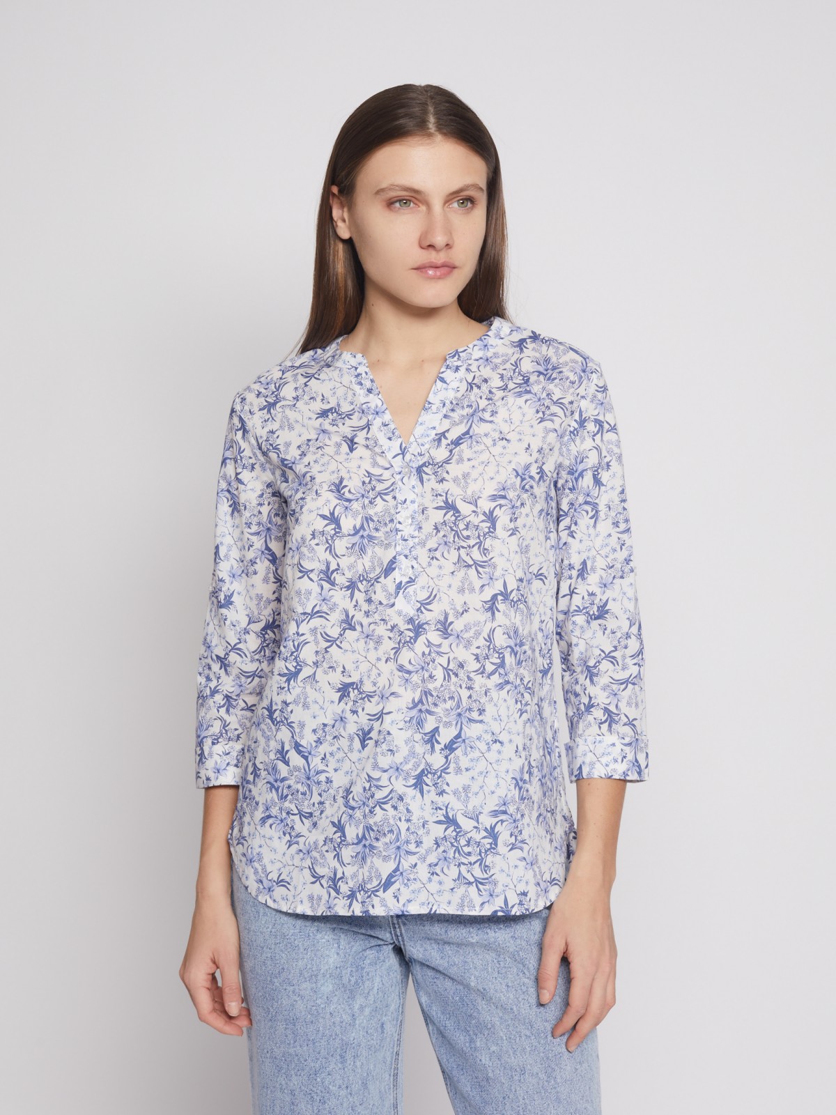 Блузка с  длинными рукавами zolla 022241147053, цвет светло-голубой, размер S - фото 1