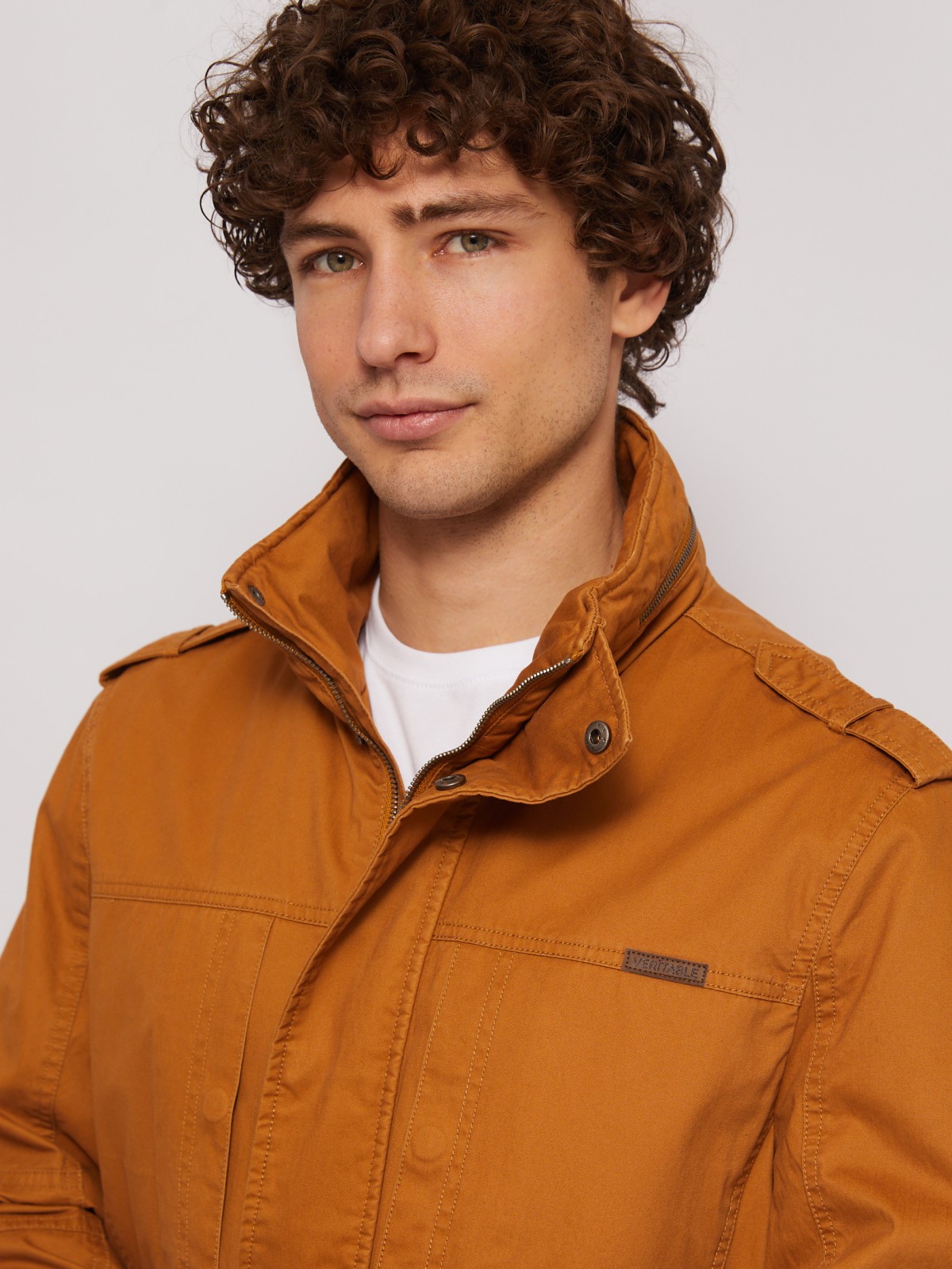 Куртка-ветровка из хлопка с воротником-стойкой zolla 014215602014, цвет горчичный, размер L - фото 4