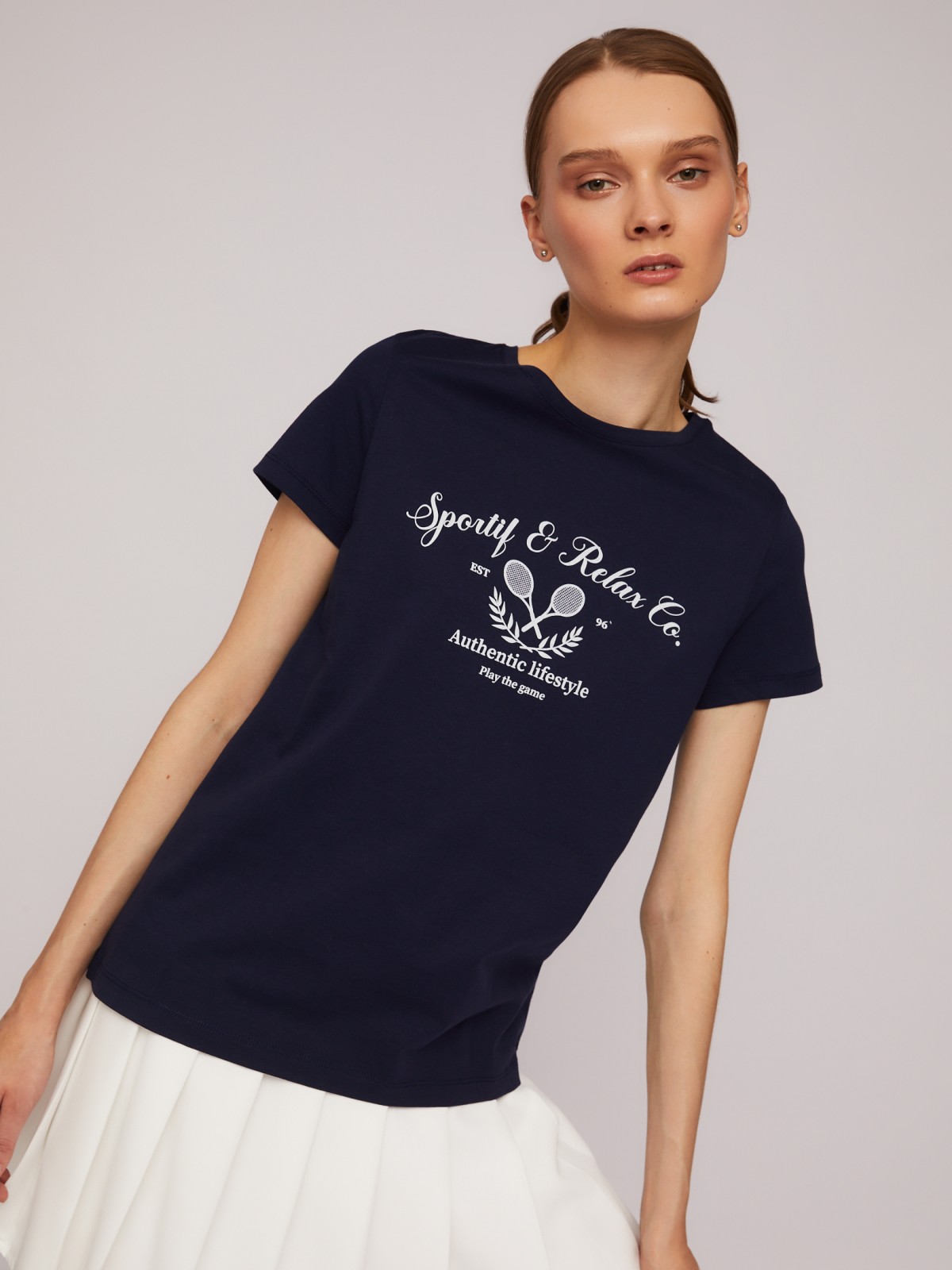 Футболка из хлопка с коротким рукавом и принтом