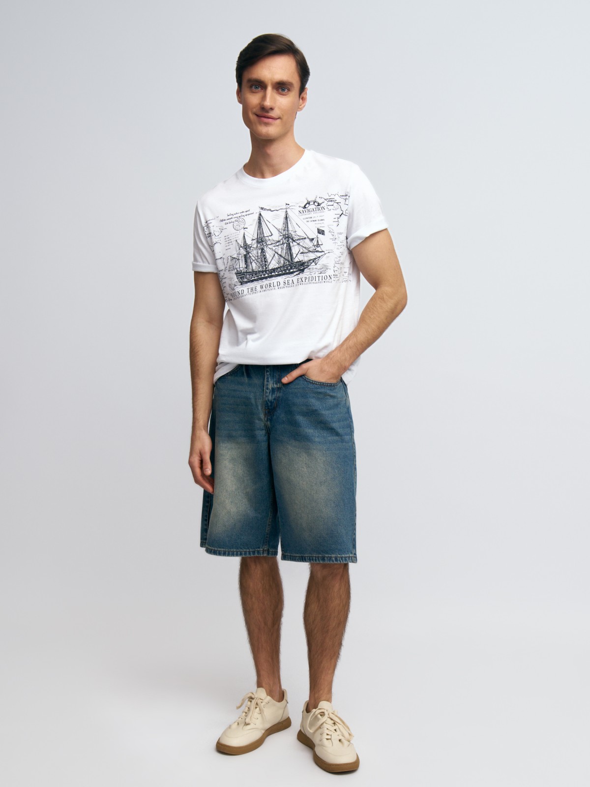 Футболка из хлопка с принтом в морском стиле