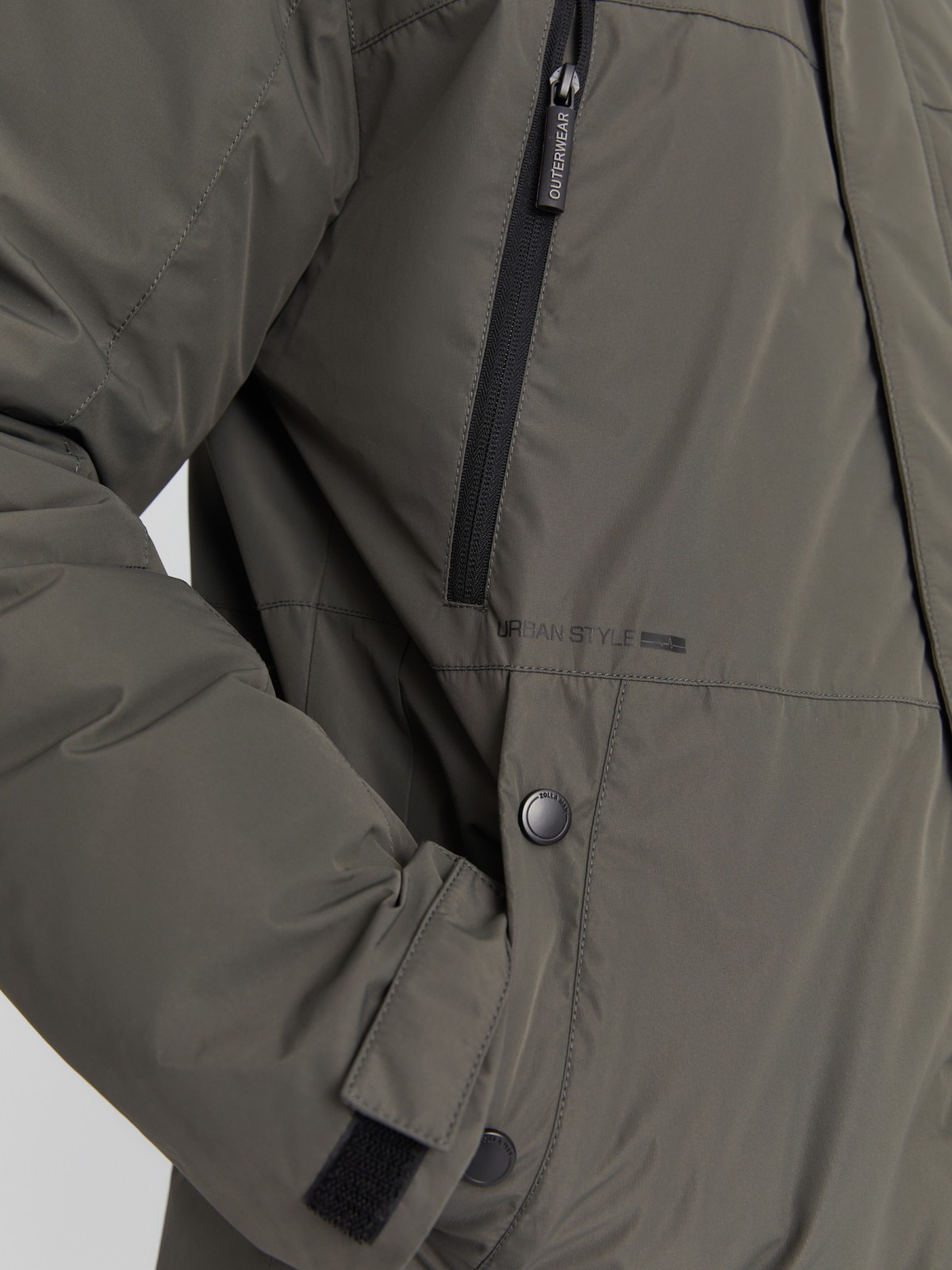Тёплая куртка удлинённого силуэта с капюшоном на синтепоне zolla 013345102064, цвет хаки, размер L - фото 4