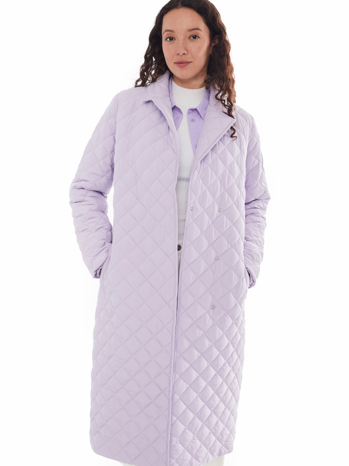 Утеплённое пальто с отложным воротником и поясом zolla 024125297014, цвет лиловый, размер XS