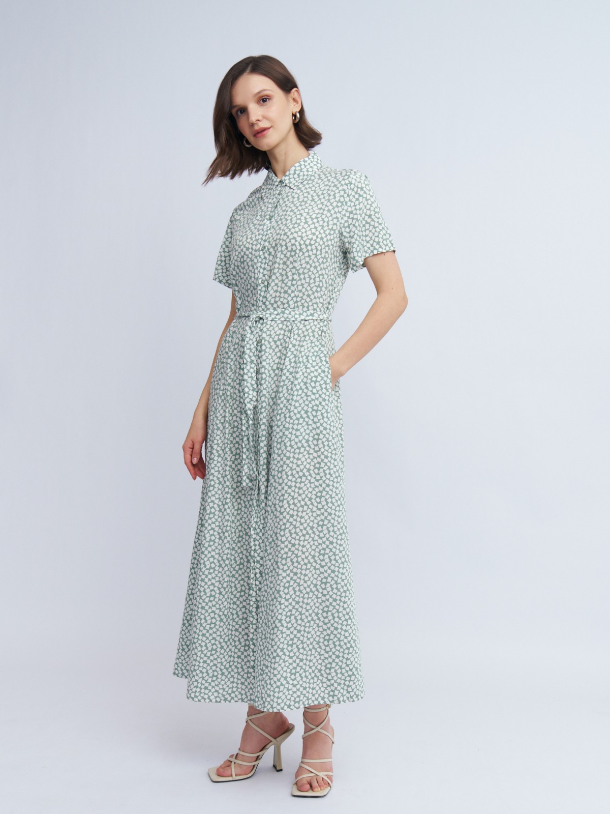 Платье-рубашка из вискозы с поясом