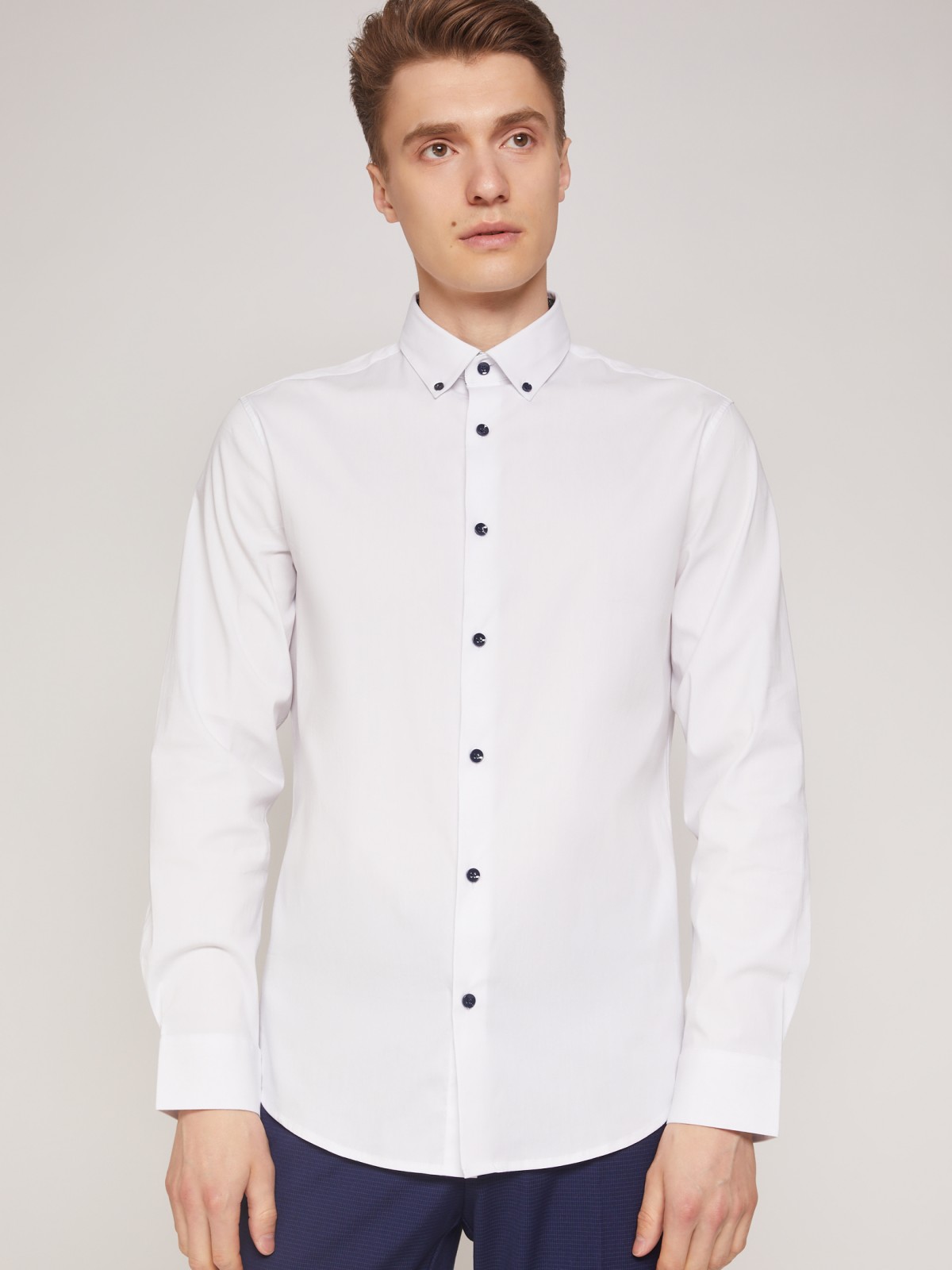 Рубашка приталенного силуэта zolla 211322159032, цвет белый, размер XS - фото 3