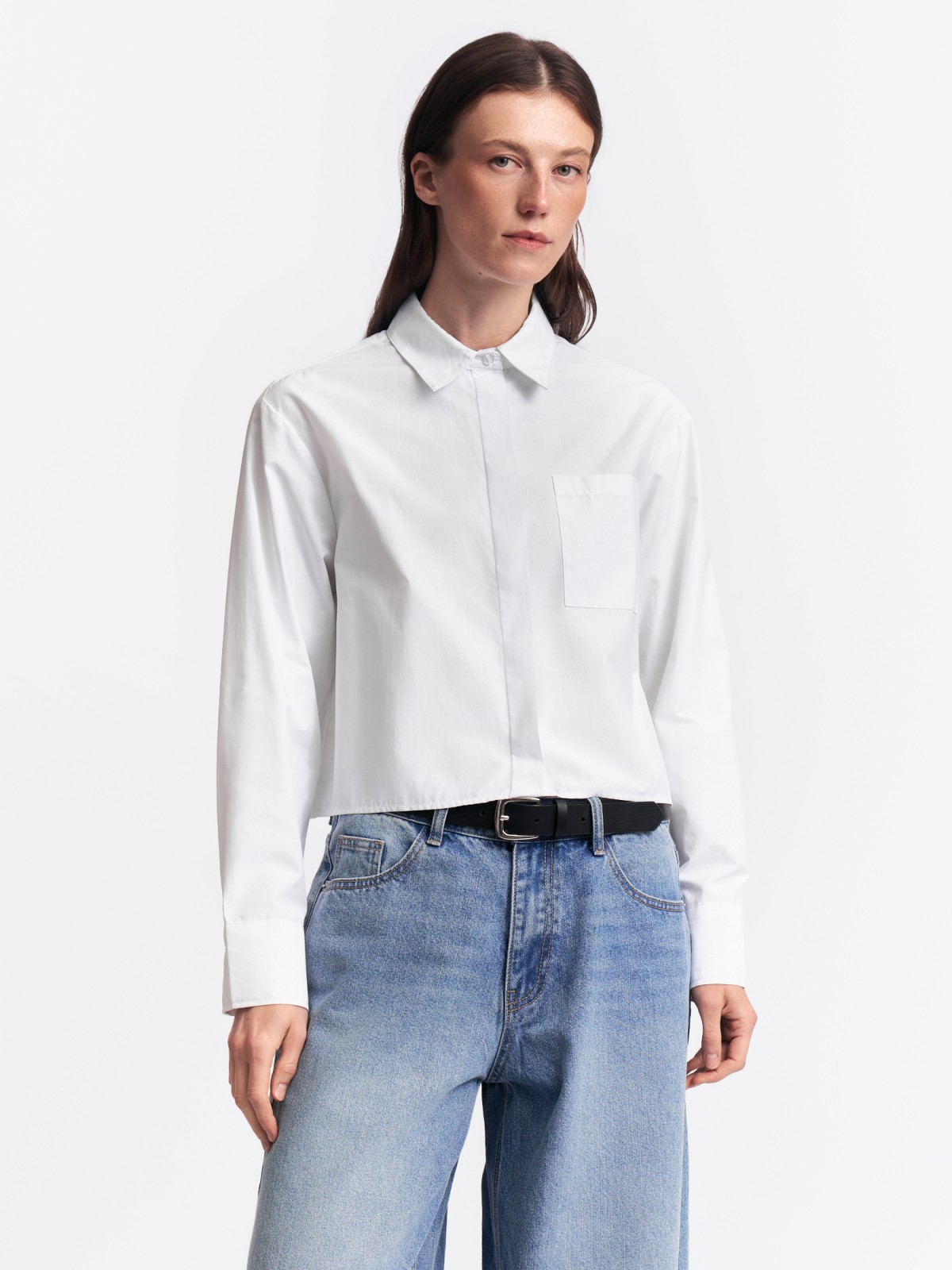 Укороченная рубашка прямого силуэта