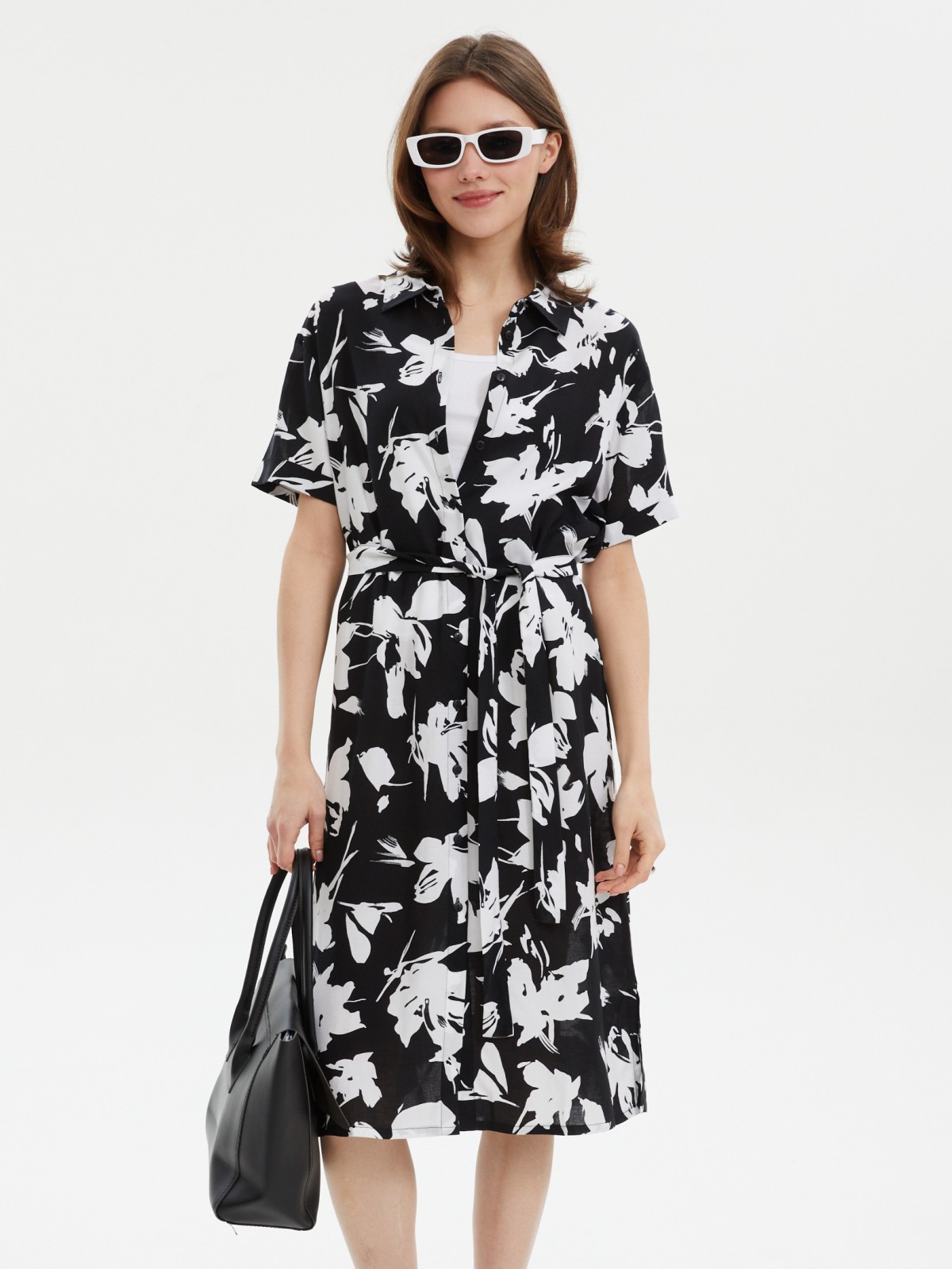 Платье-рубашка из вискозы с поясом