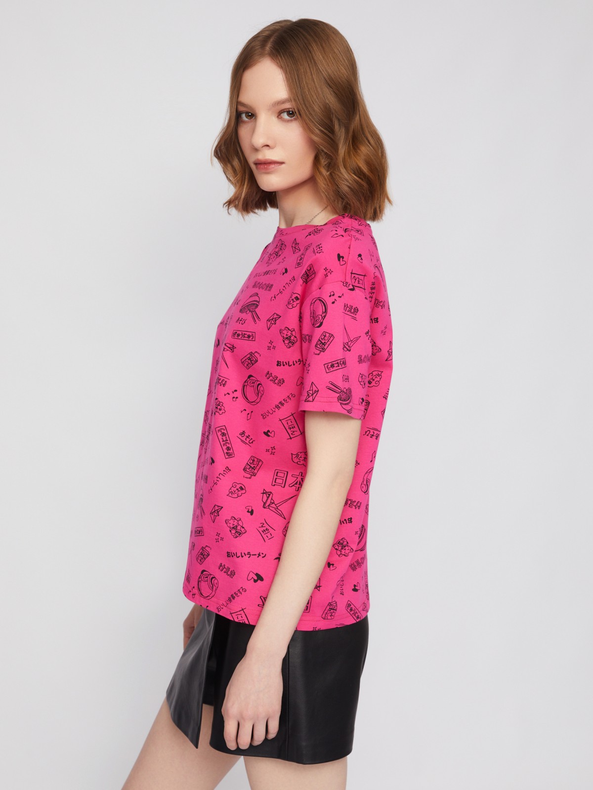 Футболка из хлопка с коротким рукавом и принтом