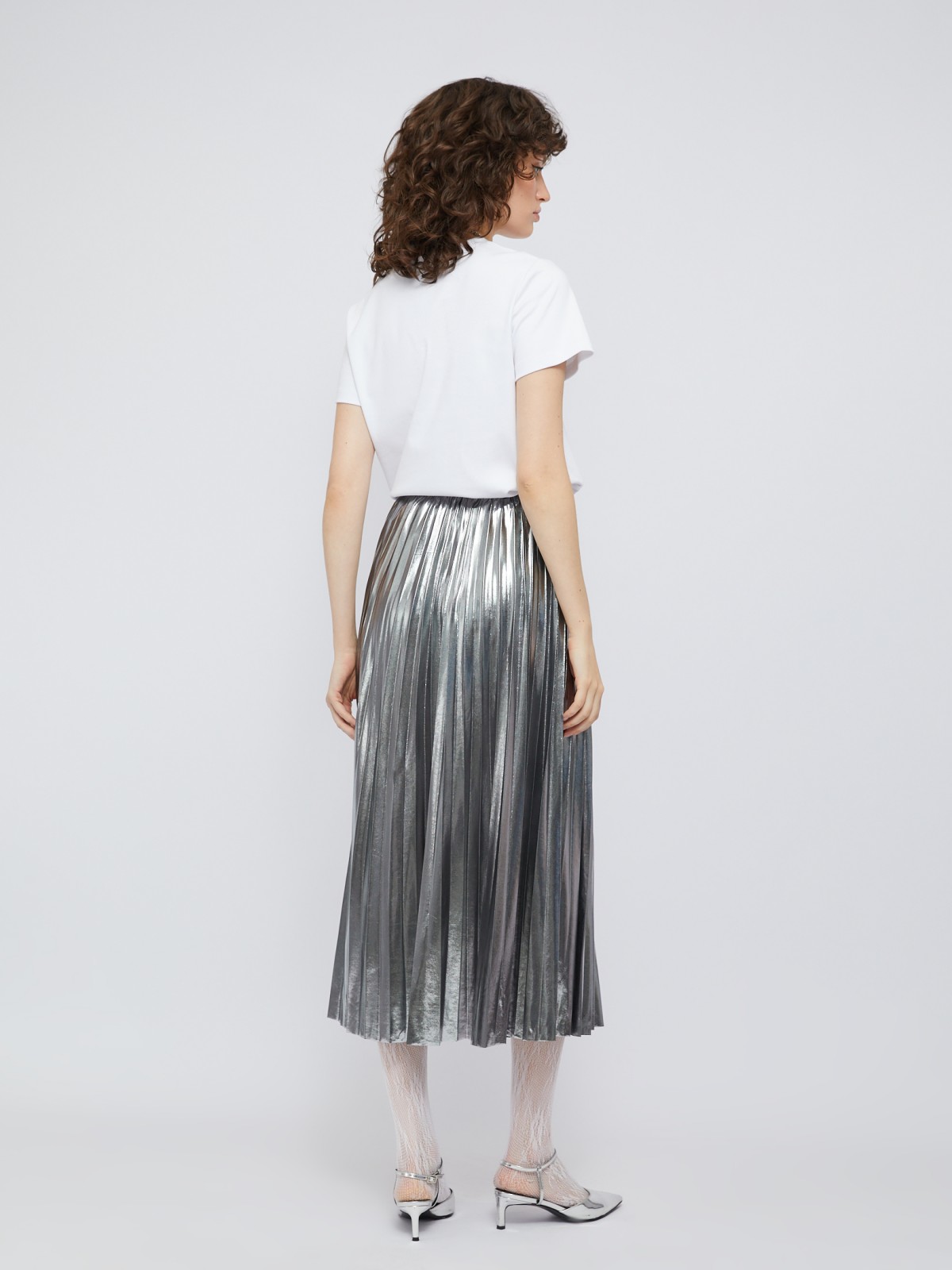 Юбка плиссе с серебряным блеском на резинке