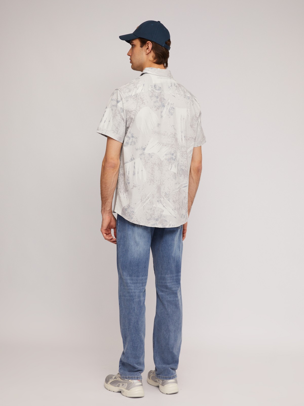 Рубашка из хлопка с принтом и с коротким рукавом zolla 014232291091, цвет светло-серый, размер M - фото 6