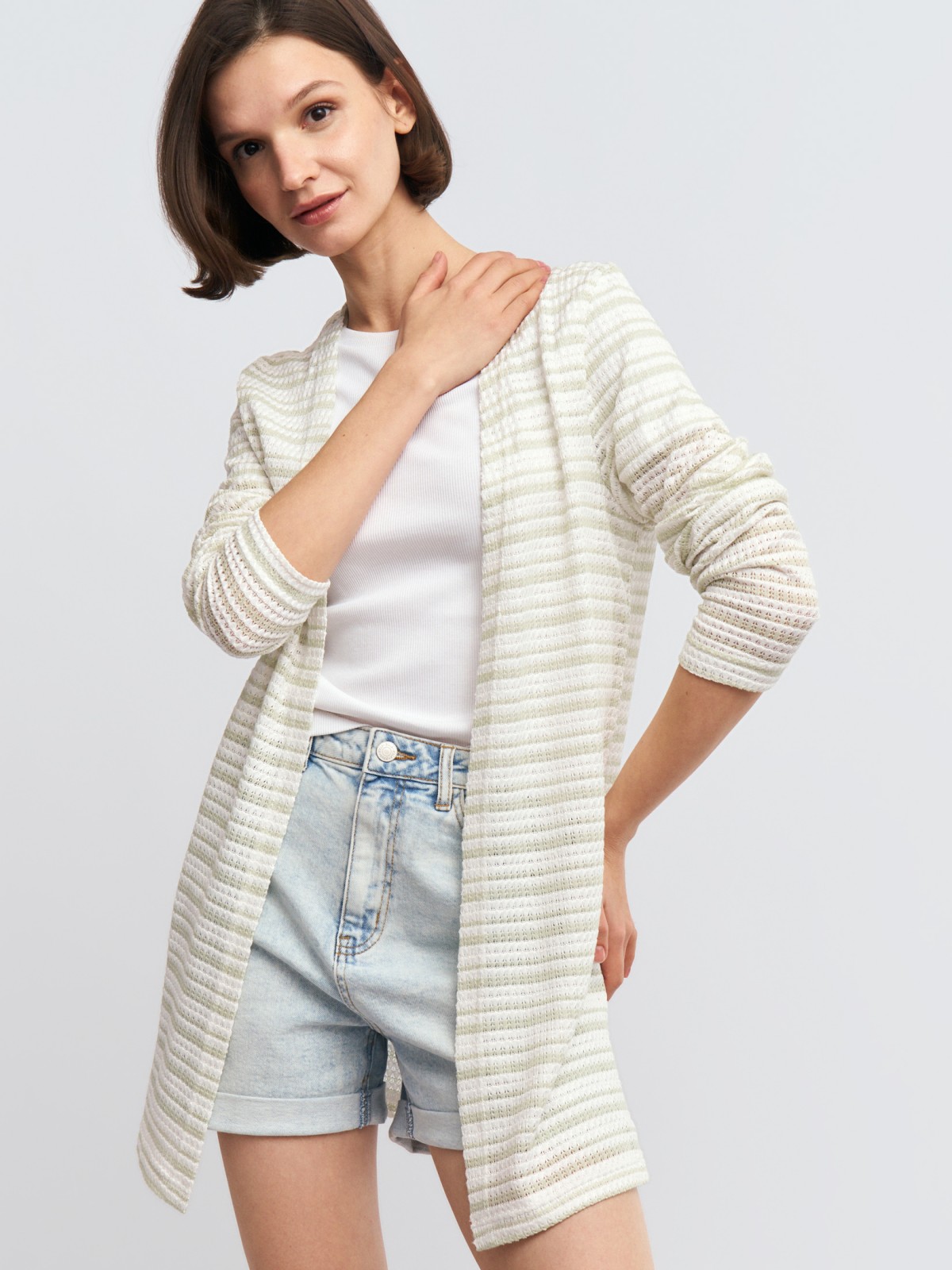Трикотажный кардиган в полоску без застёжки