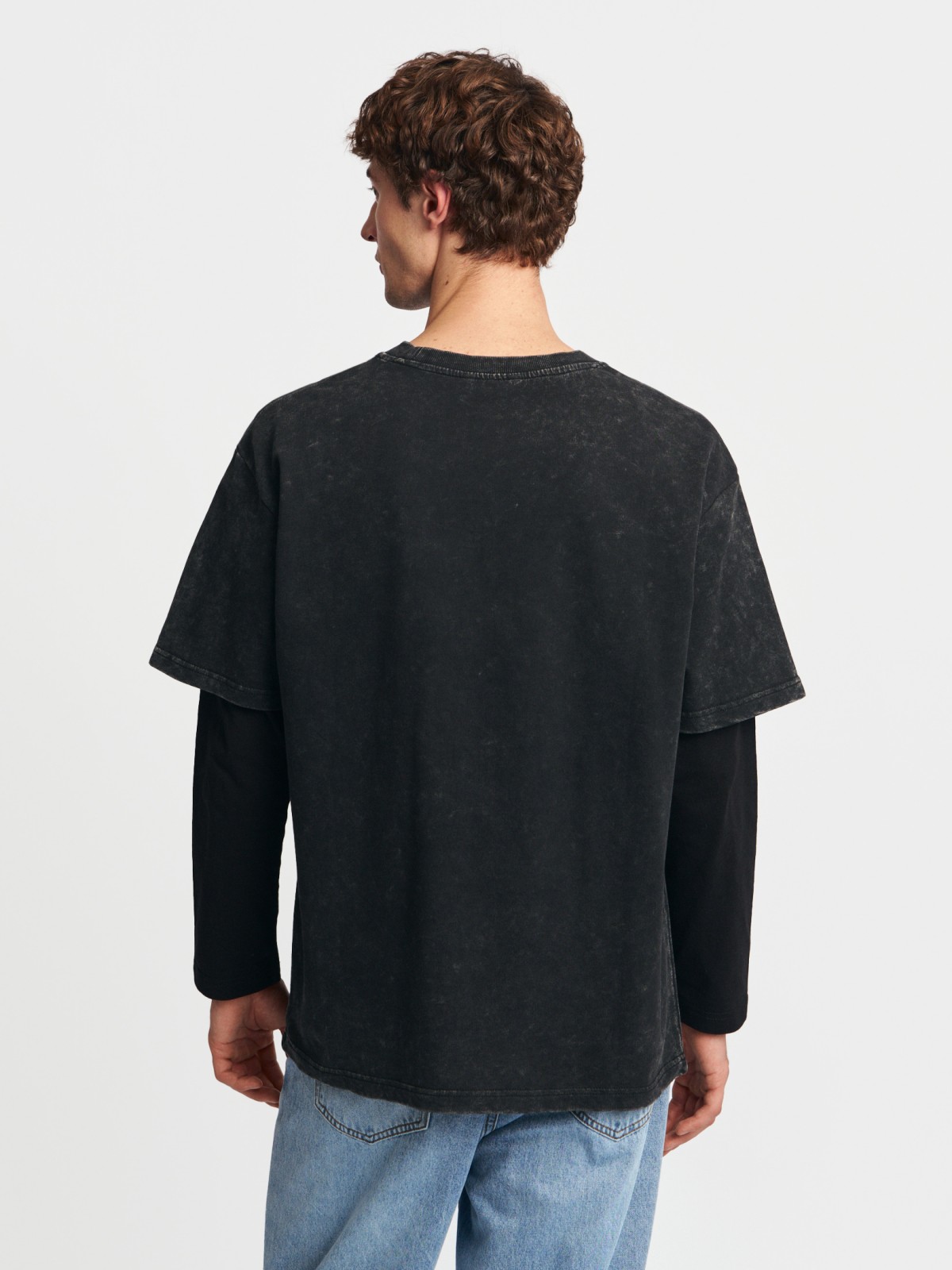 Лонгслив из хлопка с имитацией футболки