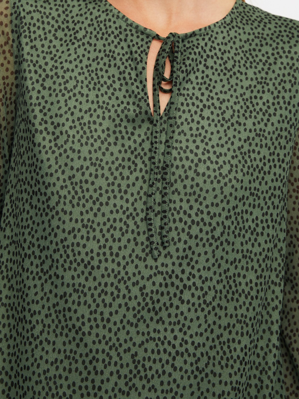 Платье мини с длинным рукавом и вырезом на завязках zolla 024118159142, цвет светло-зеленый, размер XS - фото 4