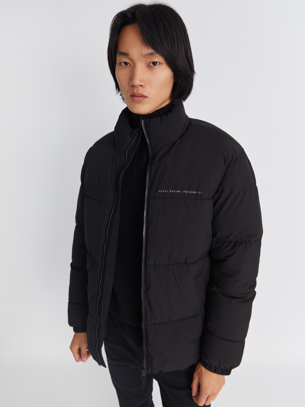 Тёплая стёганая куртка на молнии с воротником-стойкой zolla 01334510L134, цвет черный, размер S
